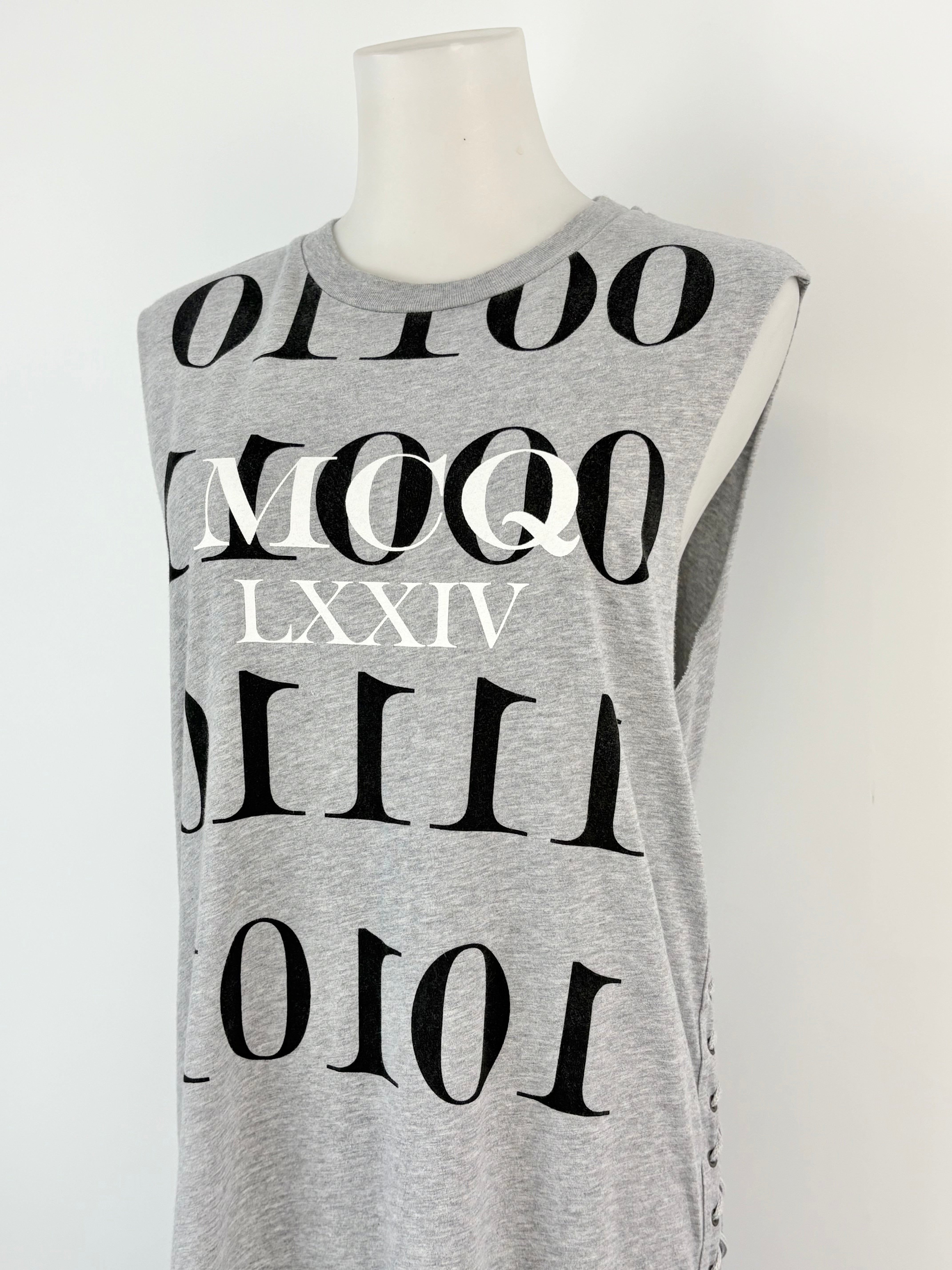 McQ Alexander McQueen Cloud Grey Melange Eyelet Tank Dress - AU10