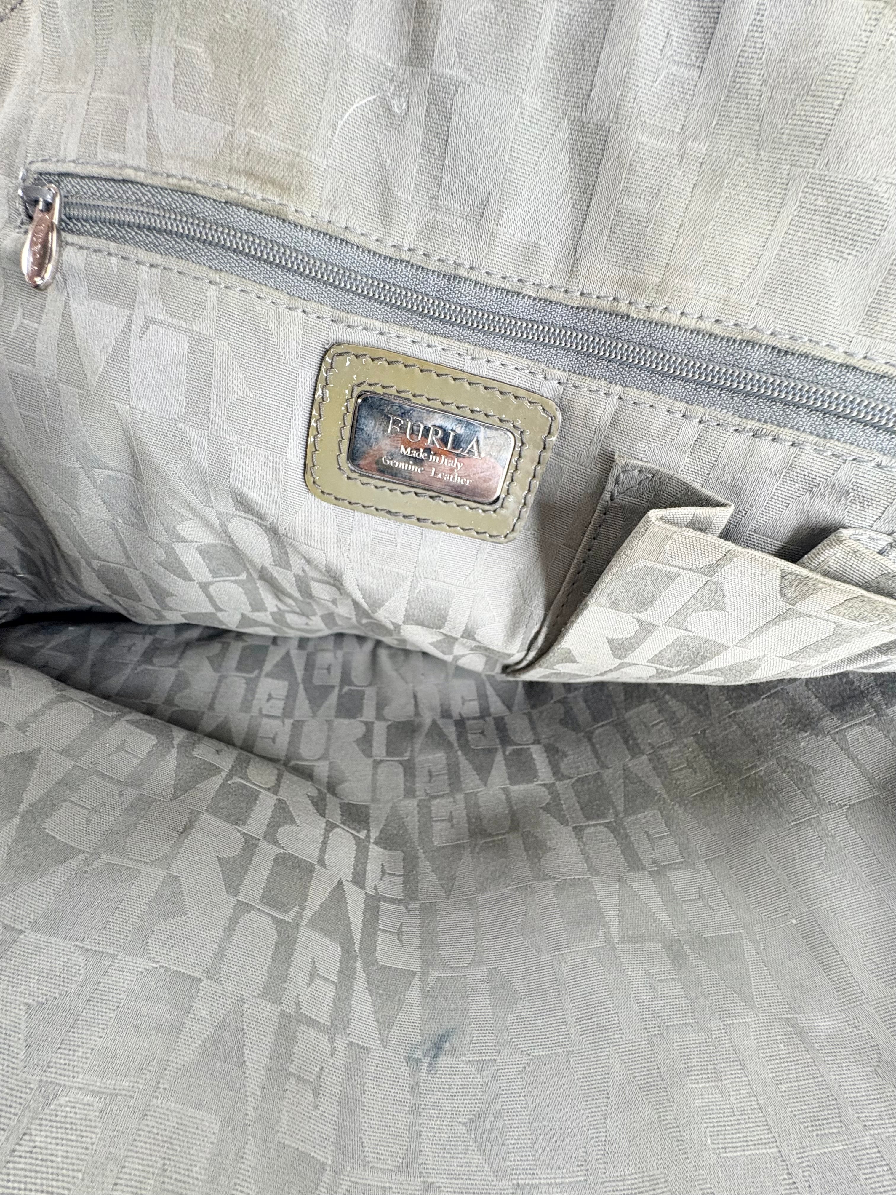 Furla Olive Green Patent Leather Bowling Bag