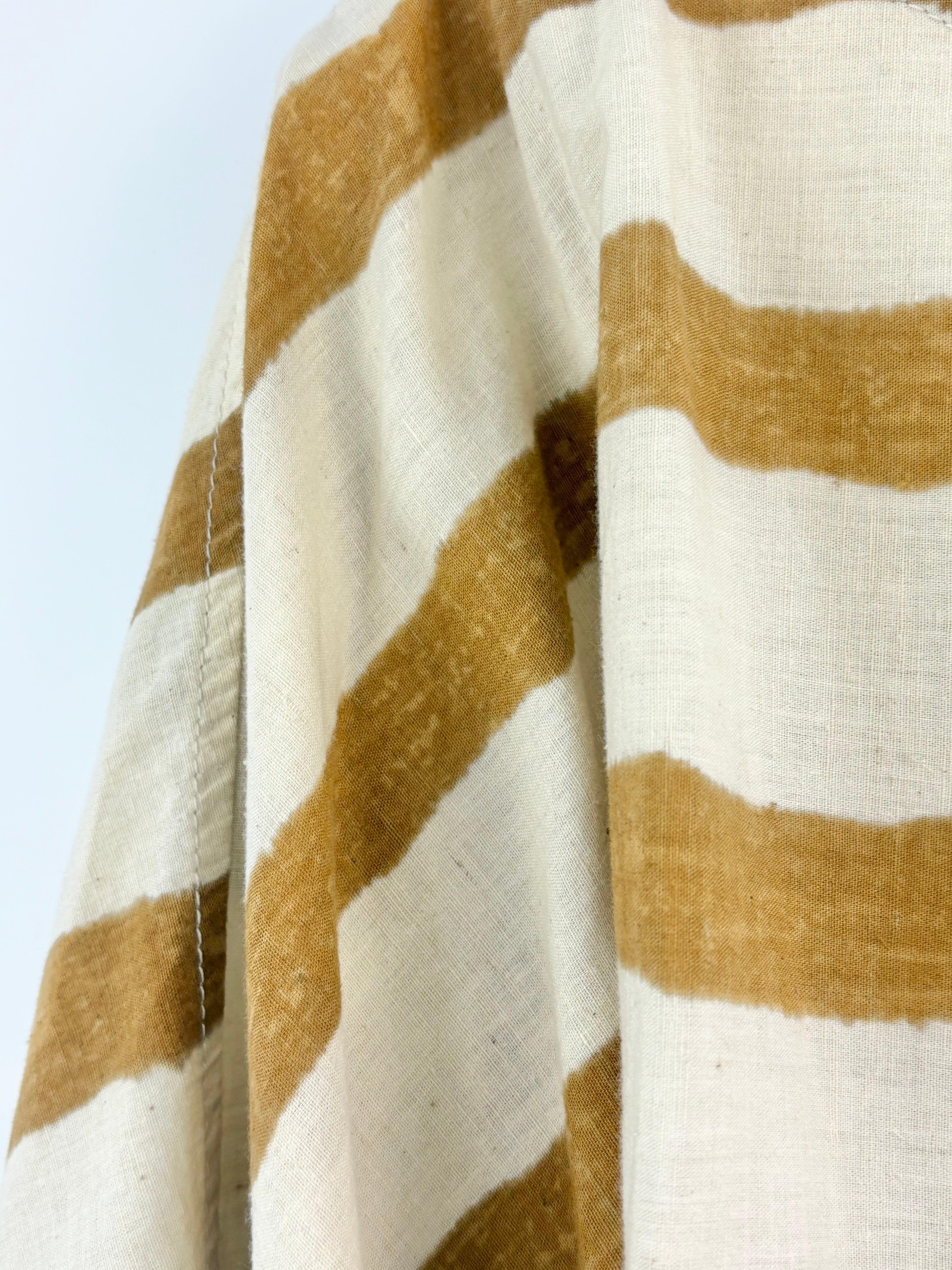 Vintage 80s Issey Miyake Beige Striped Boxy-Fit Top - M