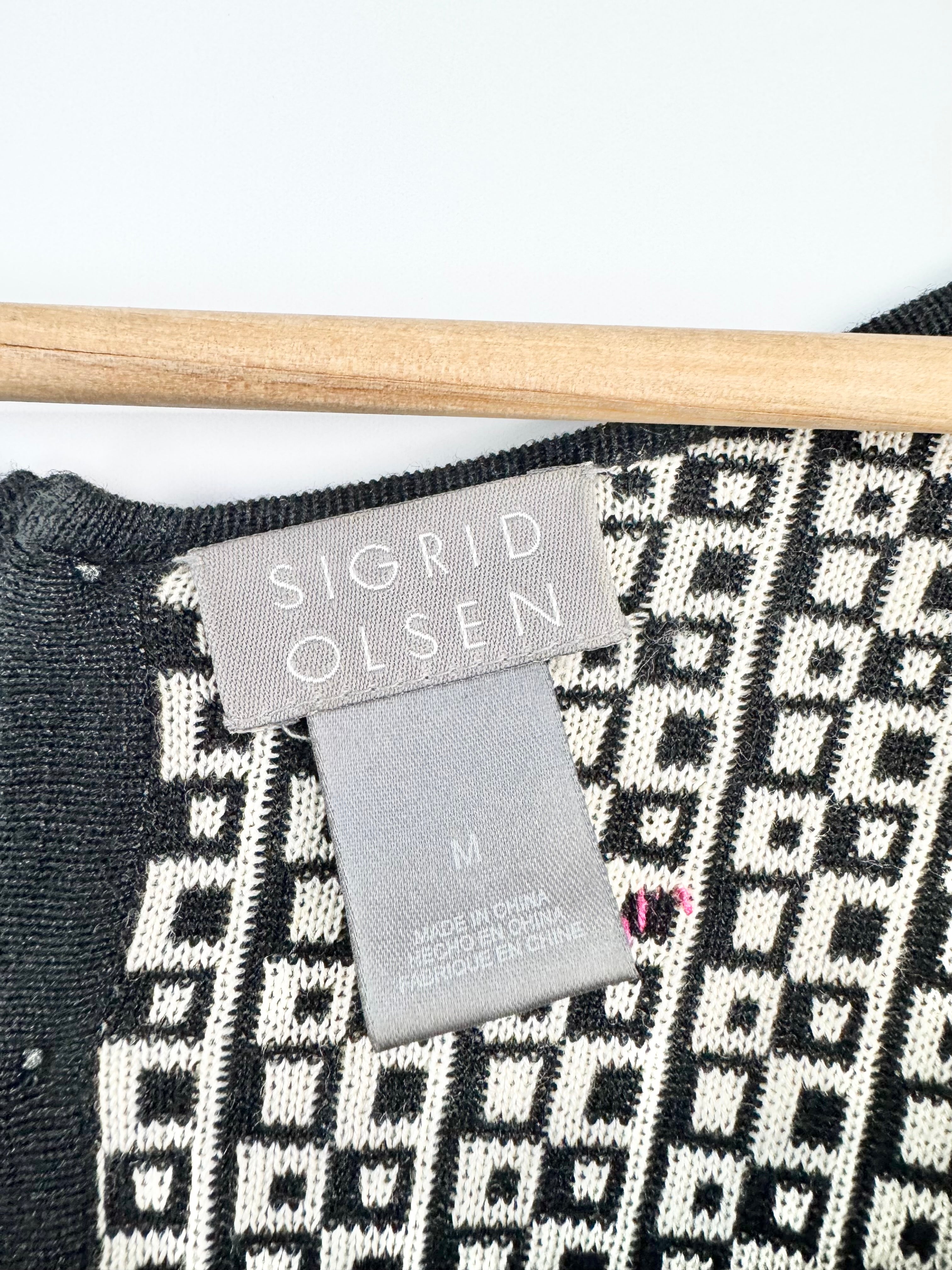 Sigrid Olsen Black & White Patterned Silk Blend Jumper - AU10/12