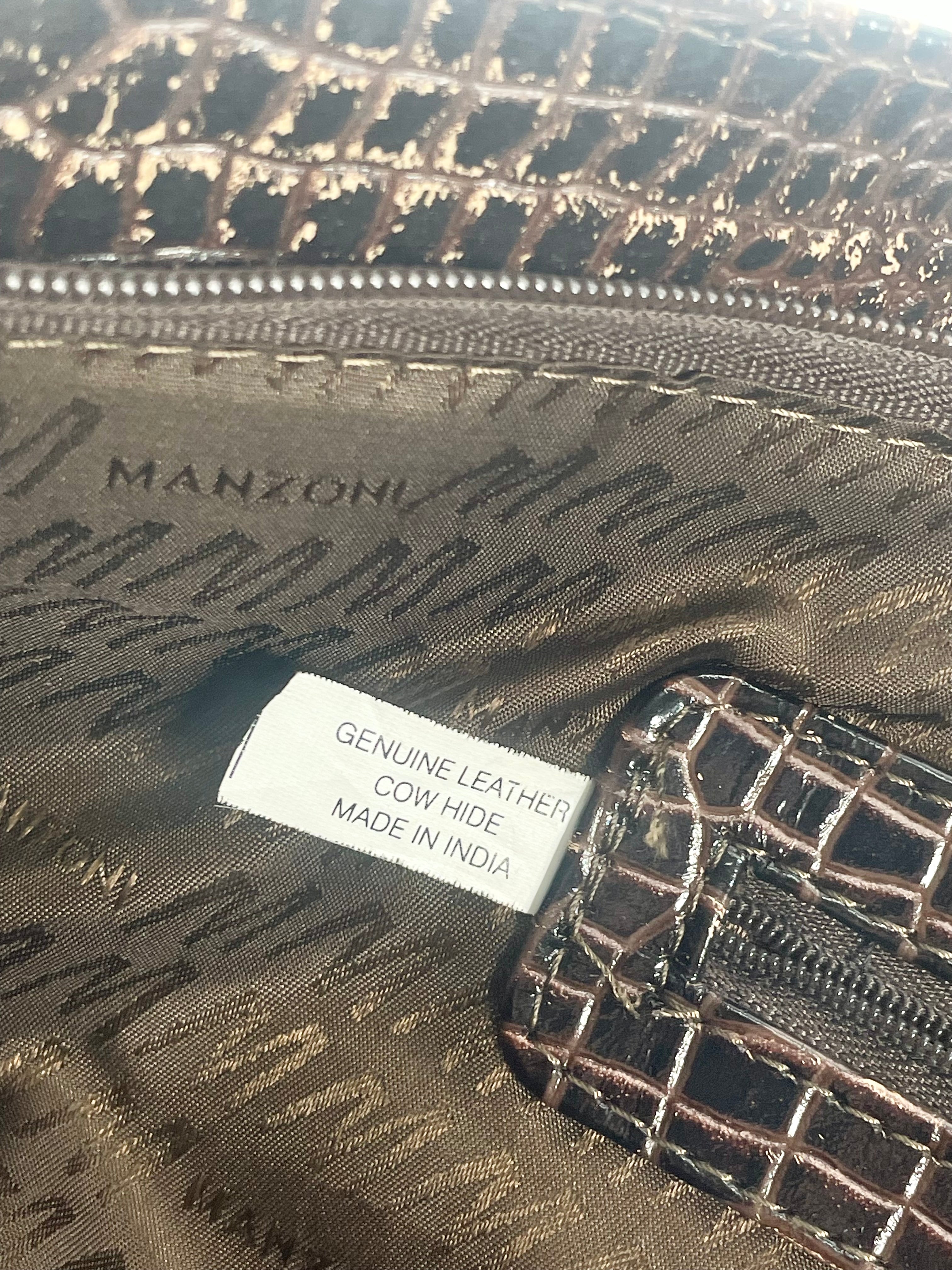 Manzoni Brown Leather Snakeskin Tote Bag