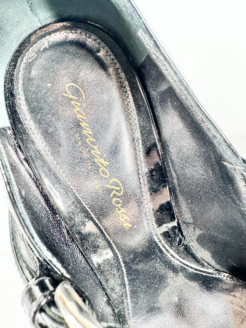 Gianvito Rossi Black Patent Leather Heeled Mary Janes - EU38