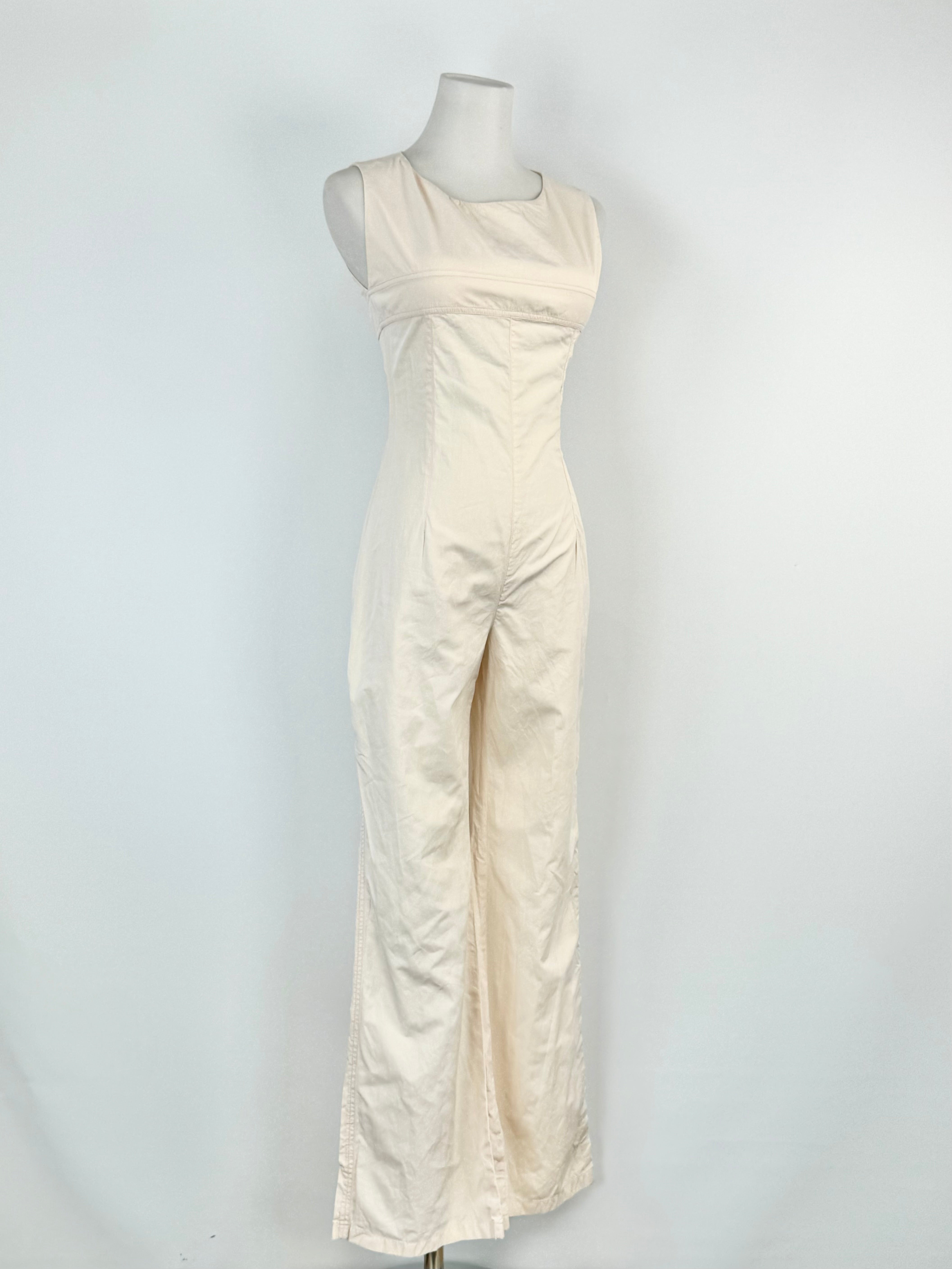 Vintage 2002 Chanel Apricot Pastel Sleeveless Cotton & Silk Jumpsuit - AU6/8