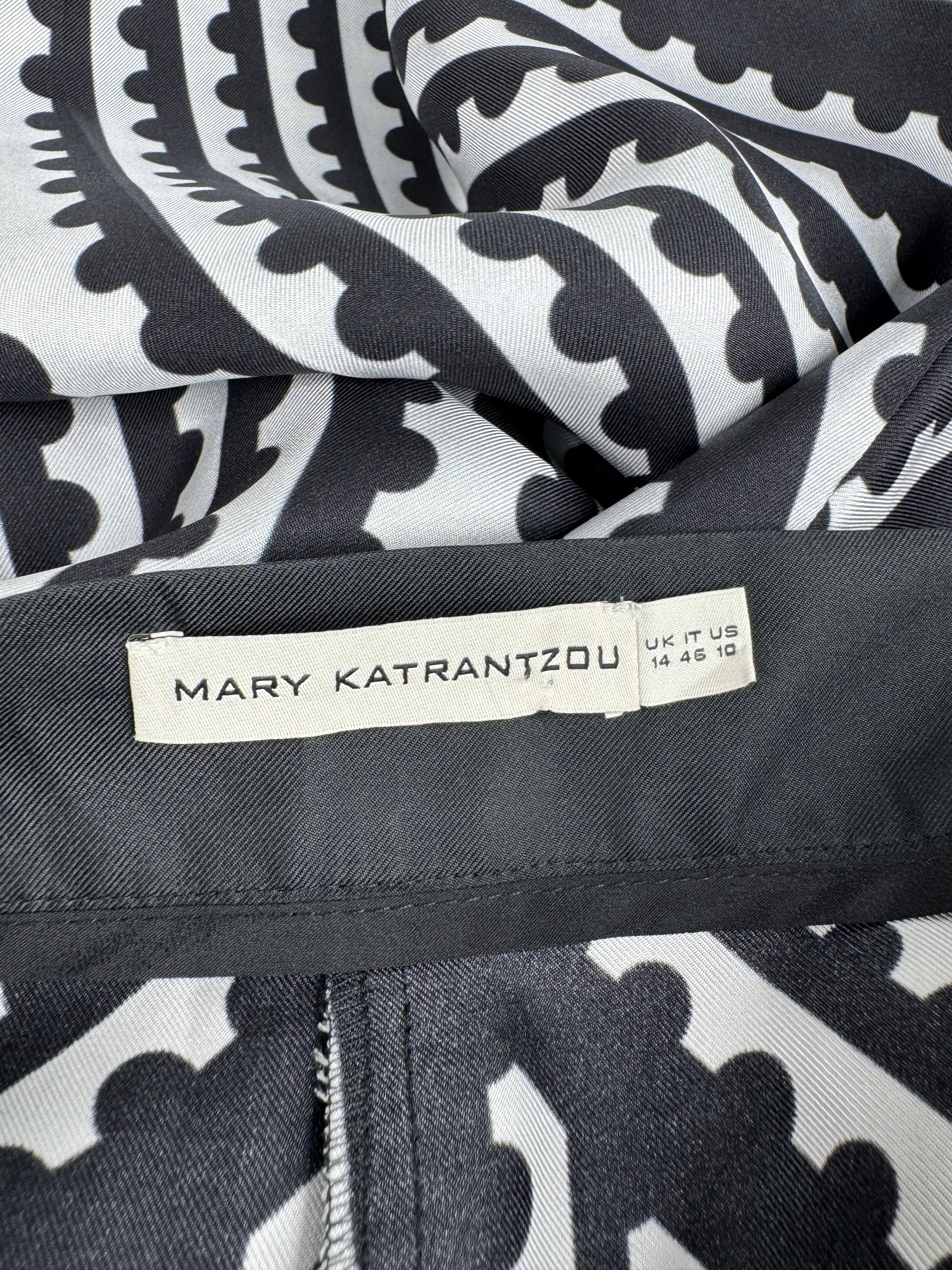 Mary Katrantzou Black & White Graphic Print Silk Wide Leg Trousers - AU12/14