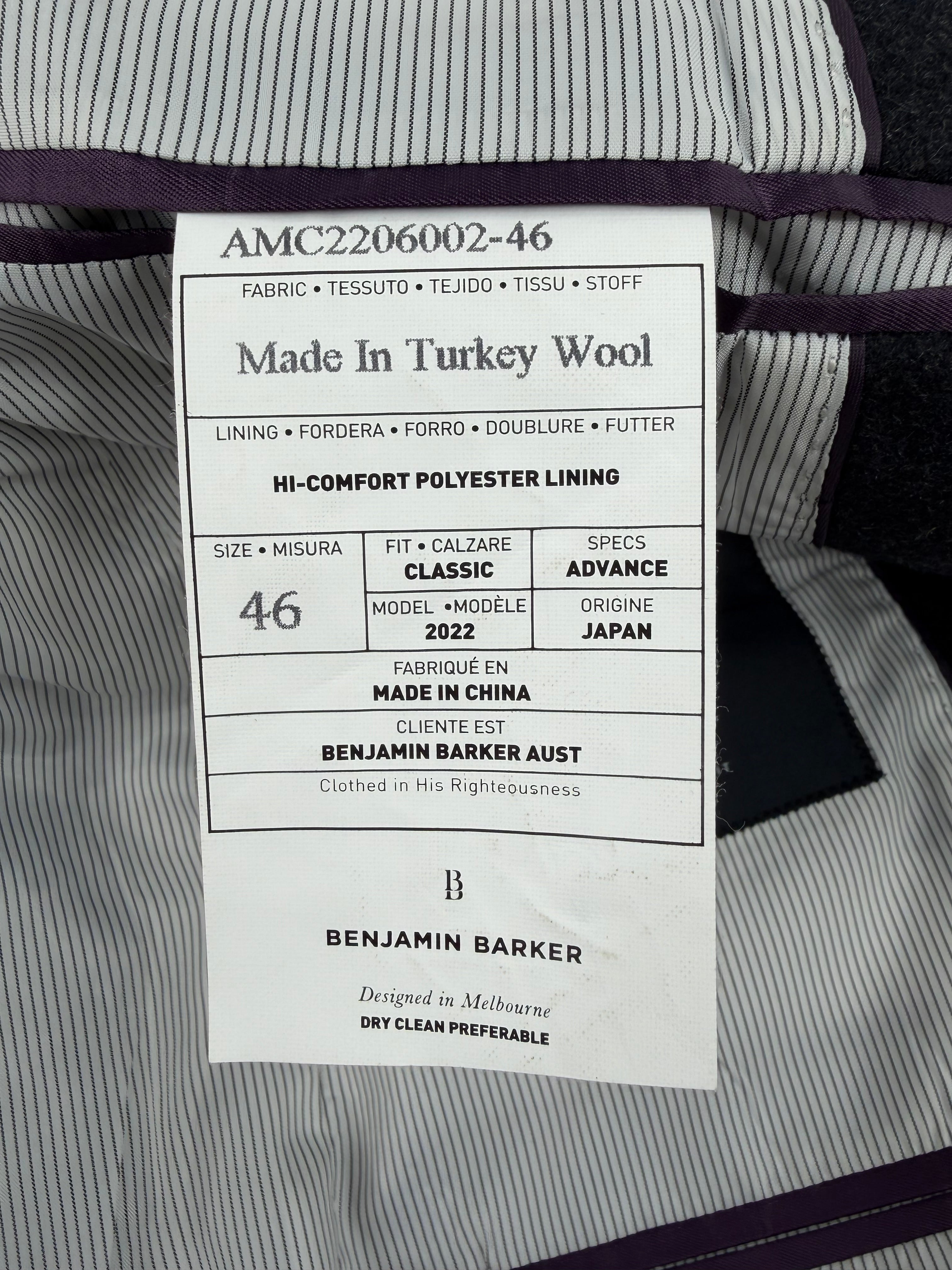 Benjamin Barker Charcoal Wool Jacket - 46