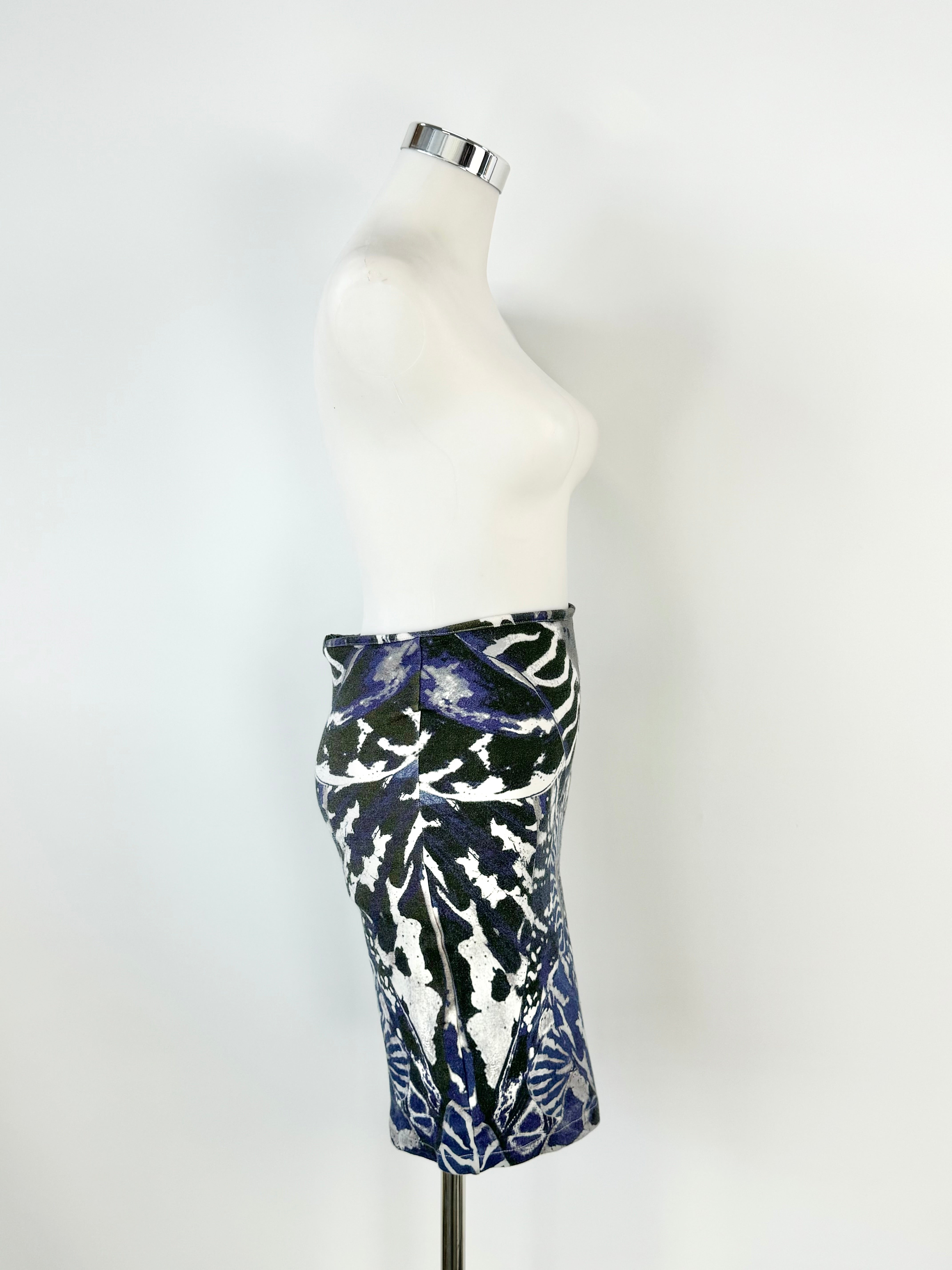 McQ by Alexander McQueen Blue Beetle Print Pencil Skirt - AU8