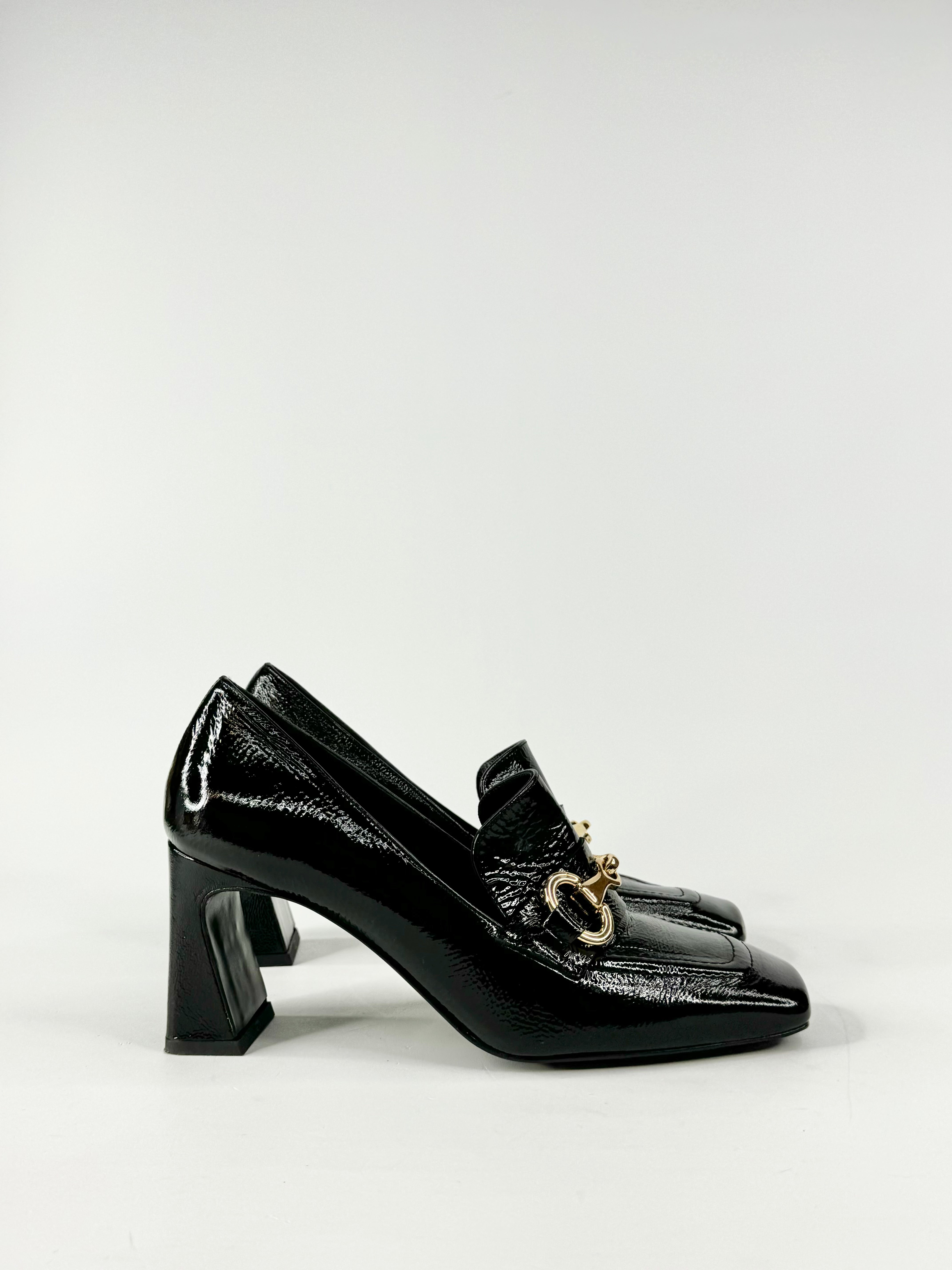 Milano Black Patent Leather Heeled Loafers - EU37.5