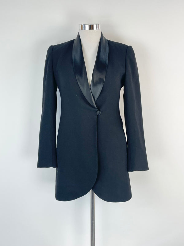 Carla Zampatti Satin-Lapel Black Wool Blazer  - AU10