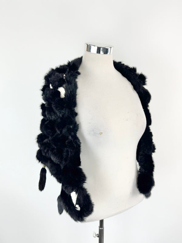 Black Triangular Fur Ball Shawl