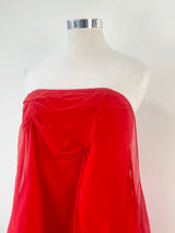 Jenny Bannister Scarlet Red Silk Strapless Dress - AU12/14