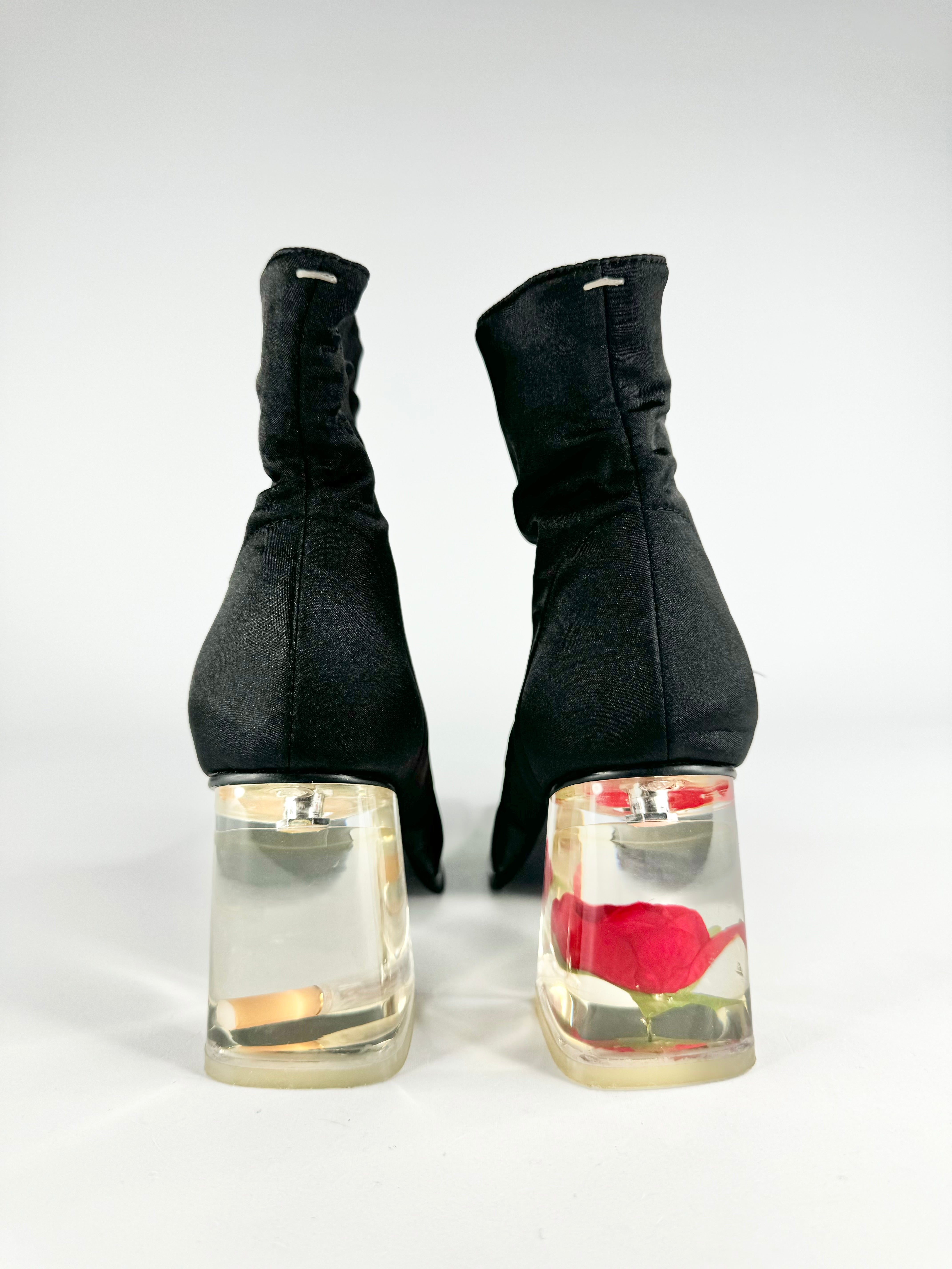 Black Rose & Cigarette Square Toe Ankle Boots - EU37