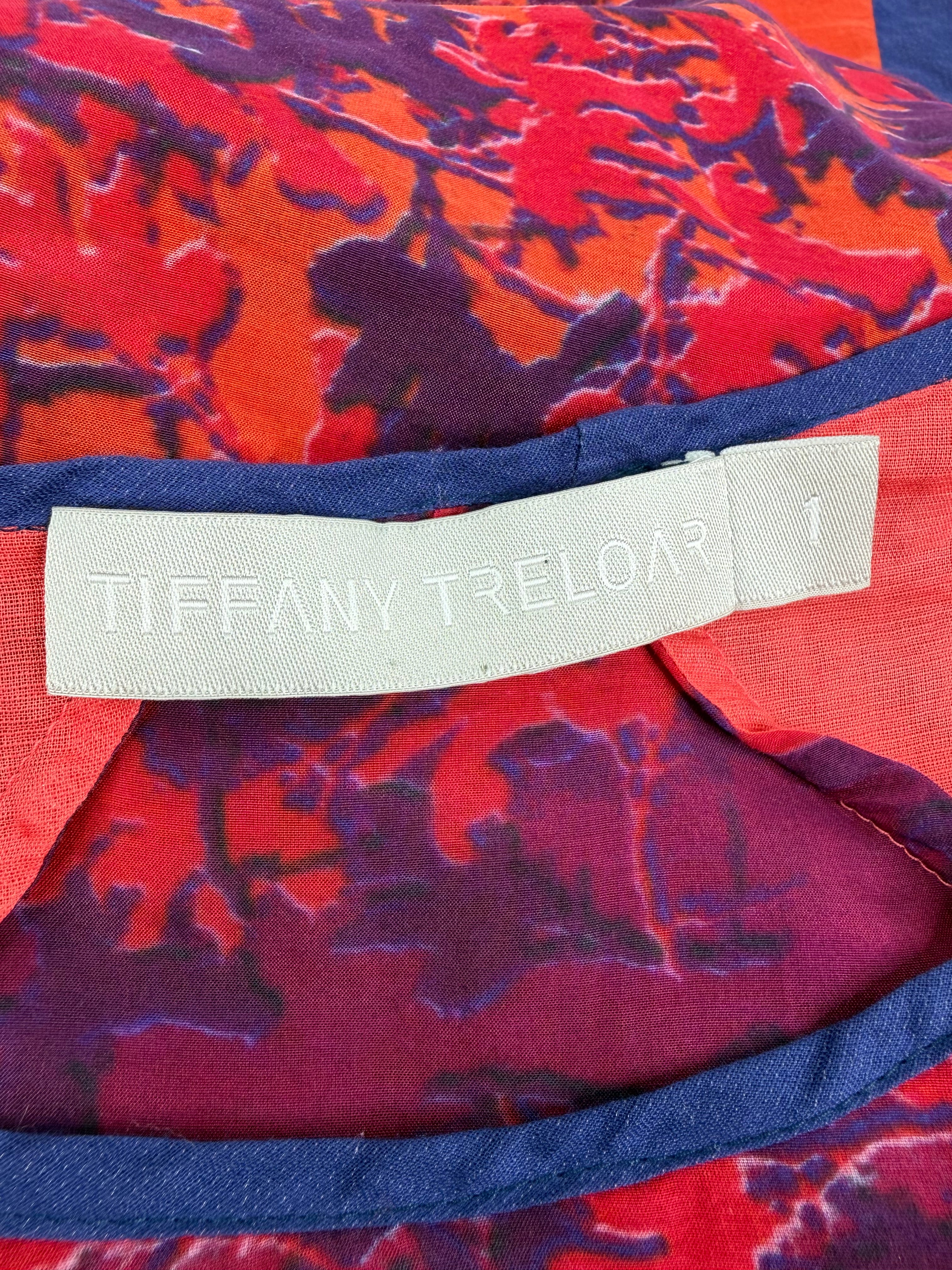 Tiffany Treloar Coral & Violet Patterned Silk Blend Top - AU8/10