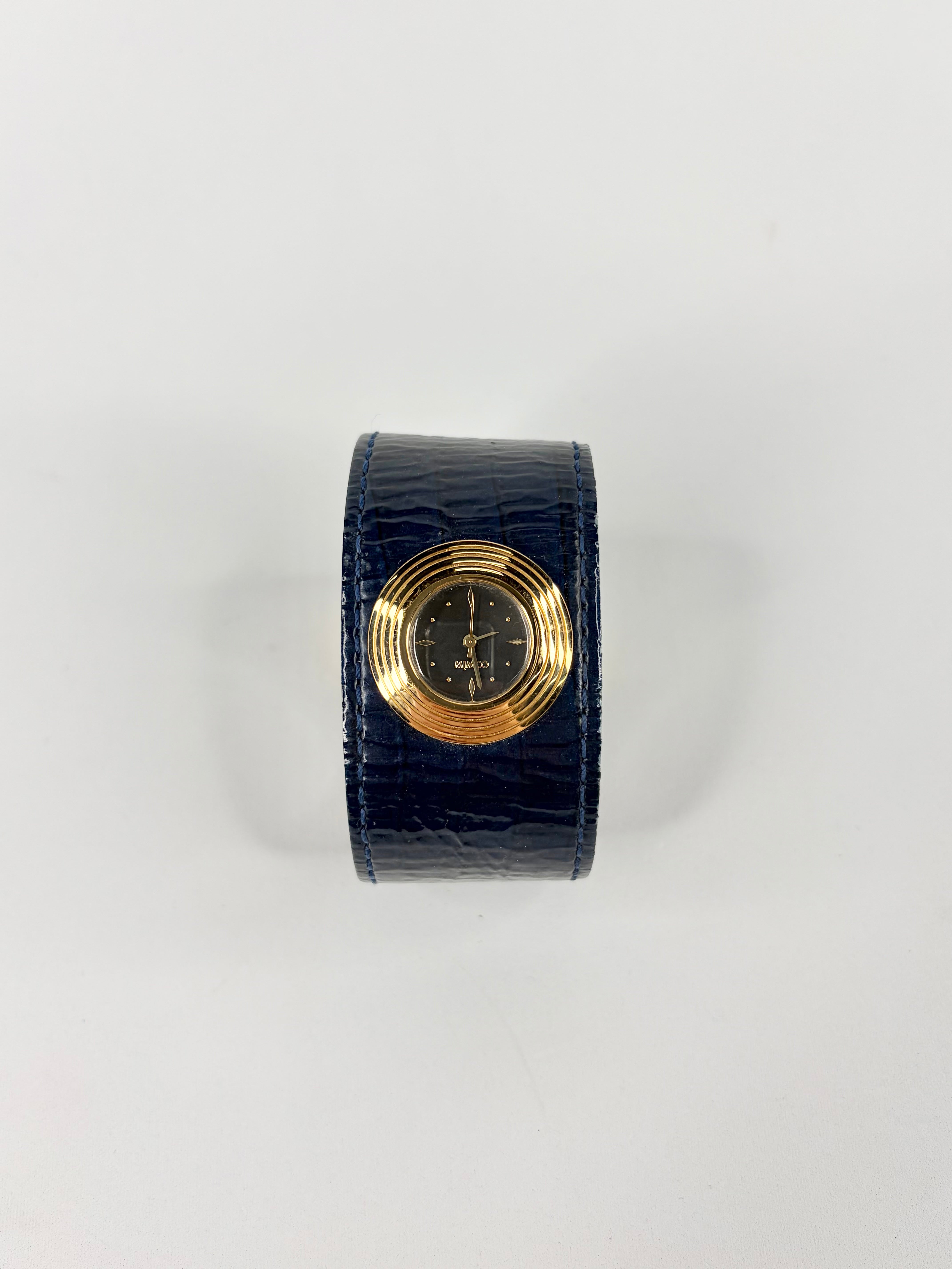 Mimco Navy Blue & Gold Leather Cuff Watch