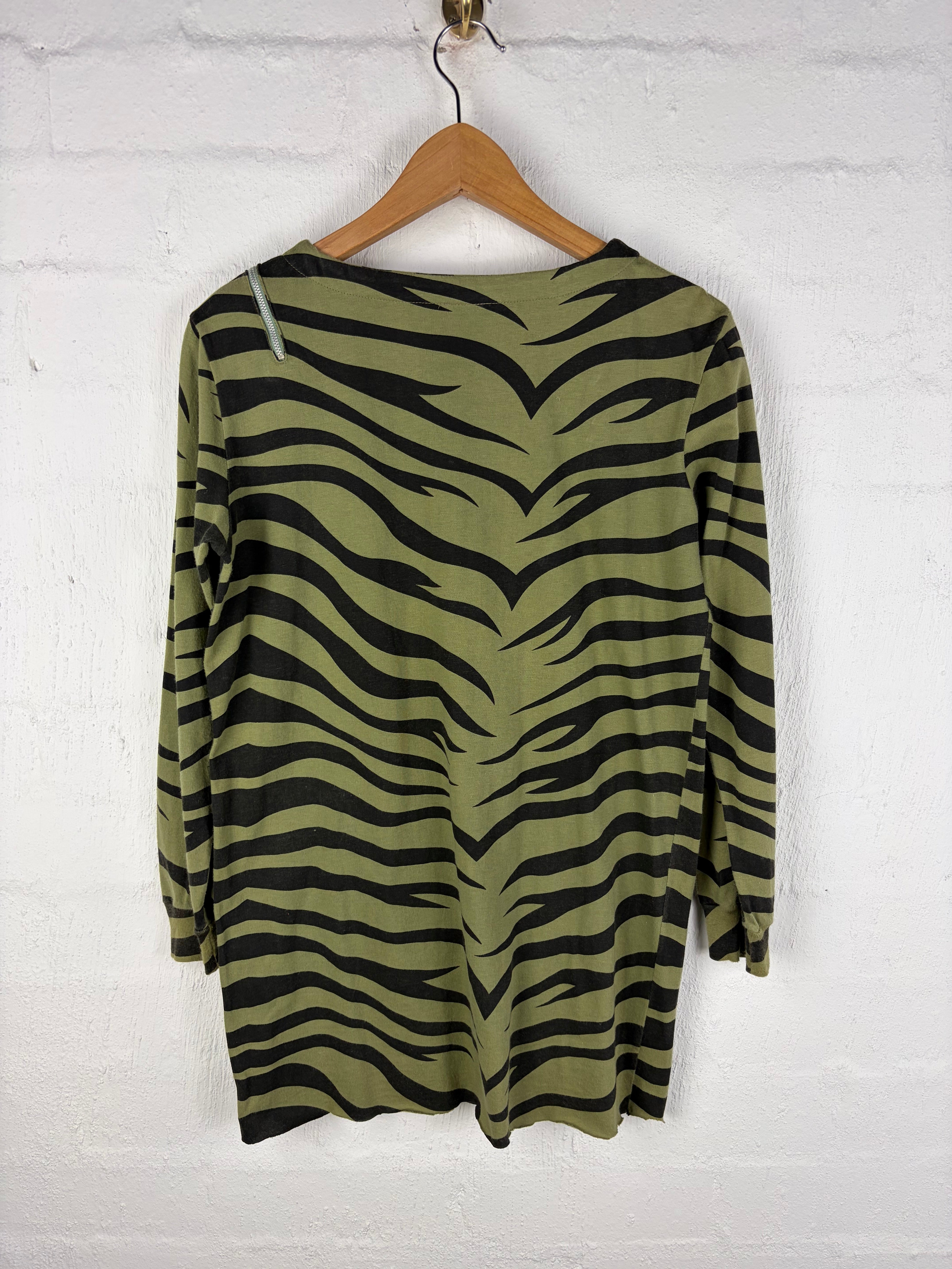 Vintage 80s Myer Miss Shop Khaki Tiger Print Long Sleeve - AU10/12