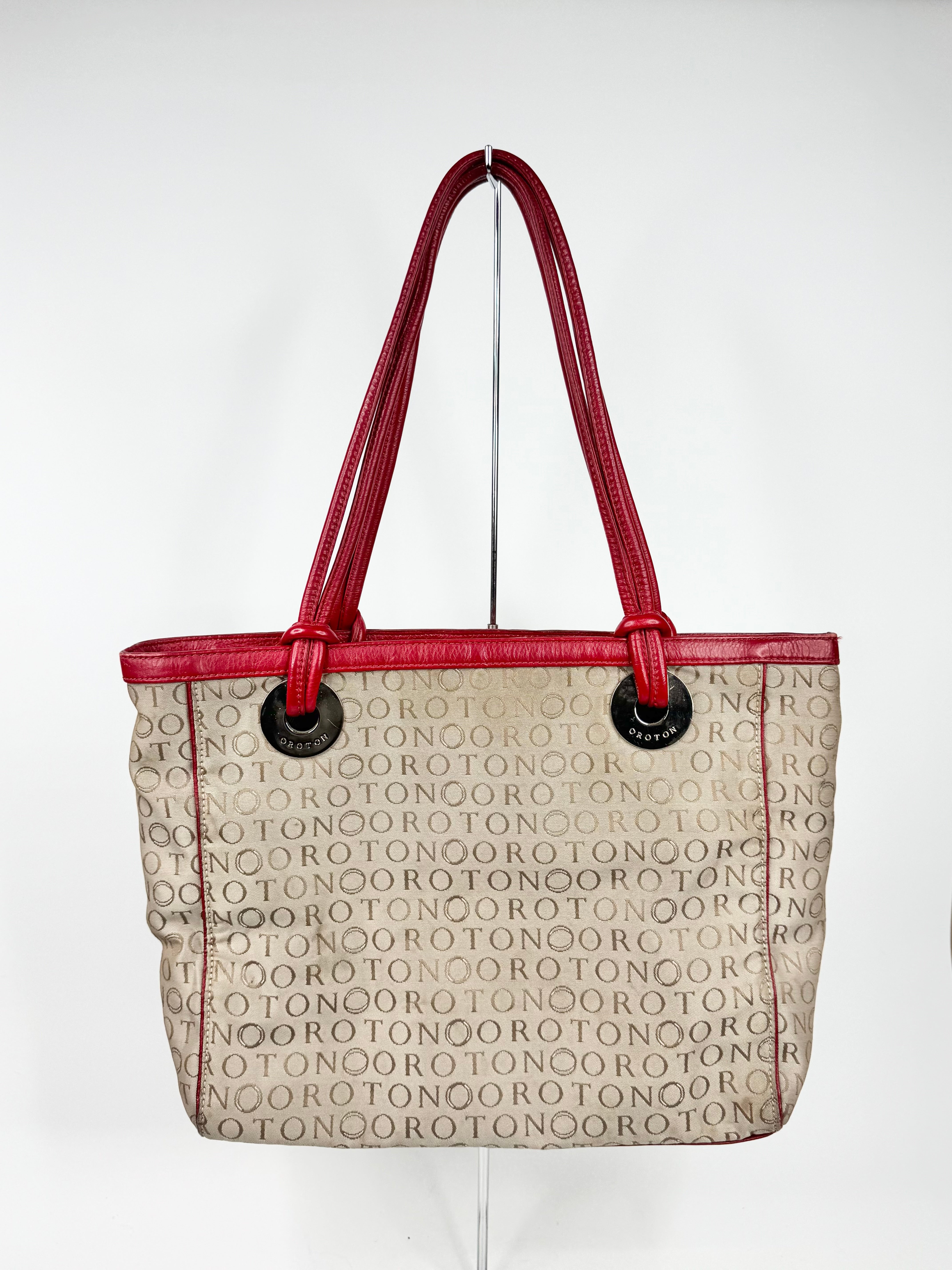 MFW Oroton Red Trim Canvas Tote Bag