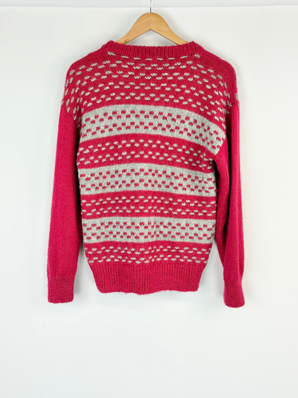 Handmade Vintage Red & Grey Alpaca Knit Sweater - AU10/12