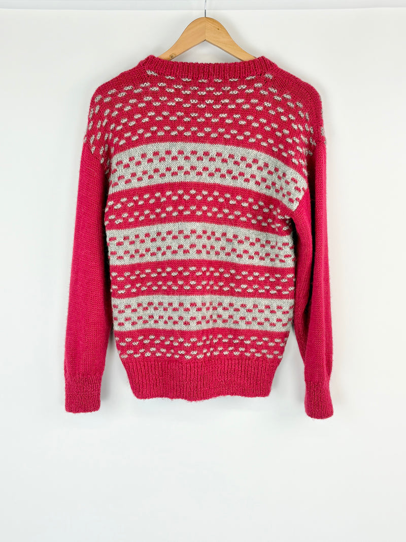 Handmade Vintage Red & Grey Alpaca Knit Sweater - AU10/12