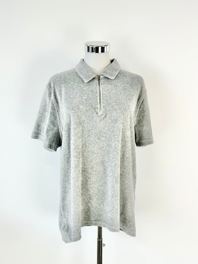 Reiss Grey Velveteen Quarter Zipper T-Shirt - M