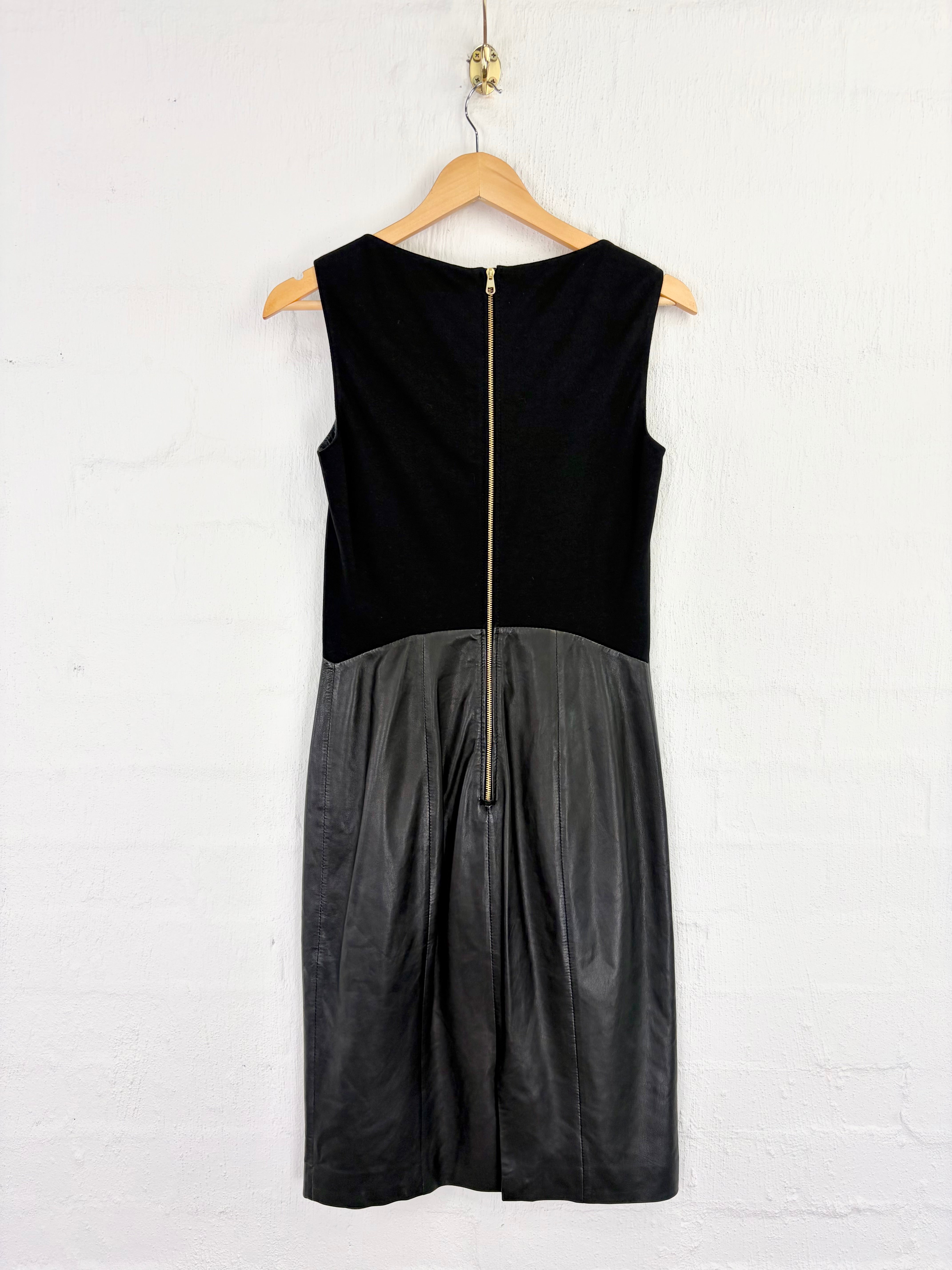 Hugo Boss Black Leather Panelled Sheath Dress - AU8/10