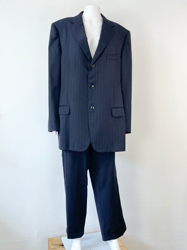 Ermenegildo Zegna Navy Blue Striped Two-Piece Suit - 56R