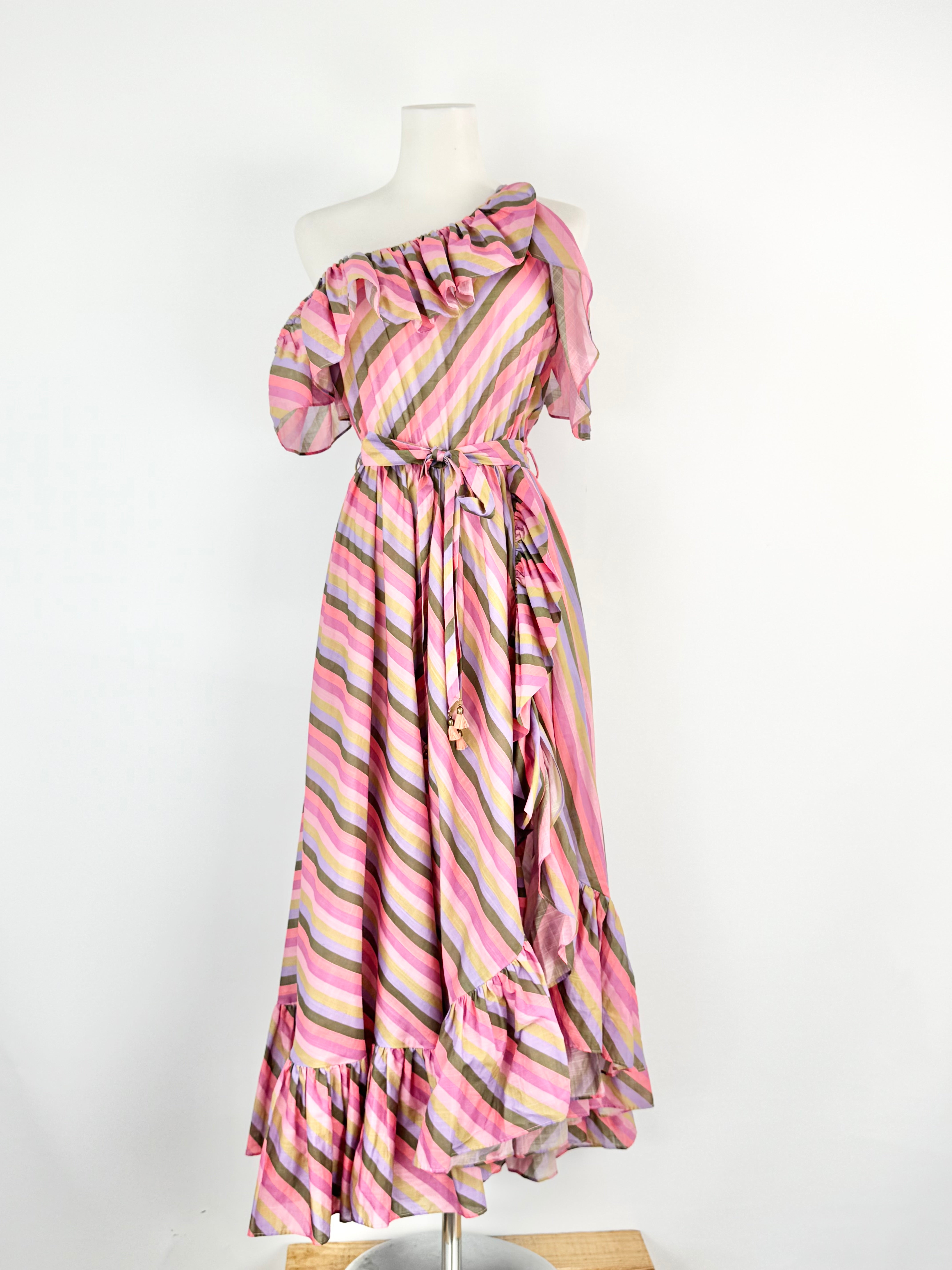 MFW Zimmermann Mauve & Posey Striped Maxi Dress - AU8/10