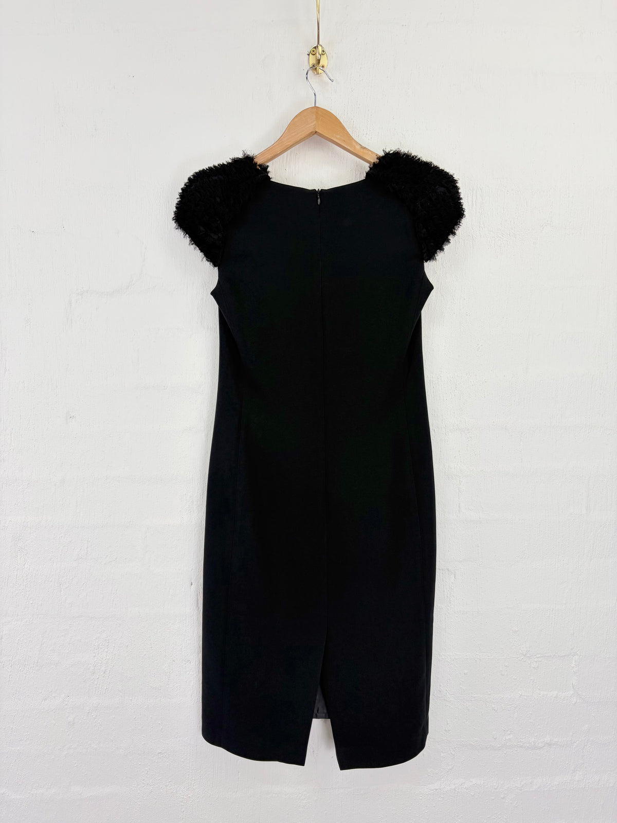 Carla Zampatti Black Ruffle Trim Midi Dress - AU6/8