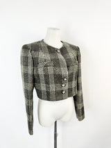 Valentino Miss V Brown & Cream Glen Plaid Cropped Blazer - AU10