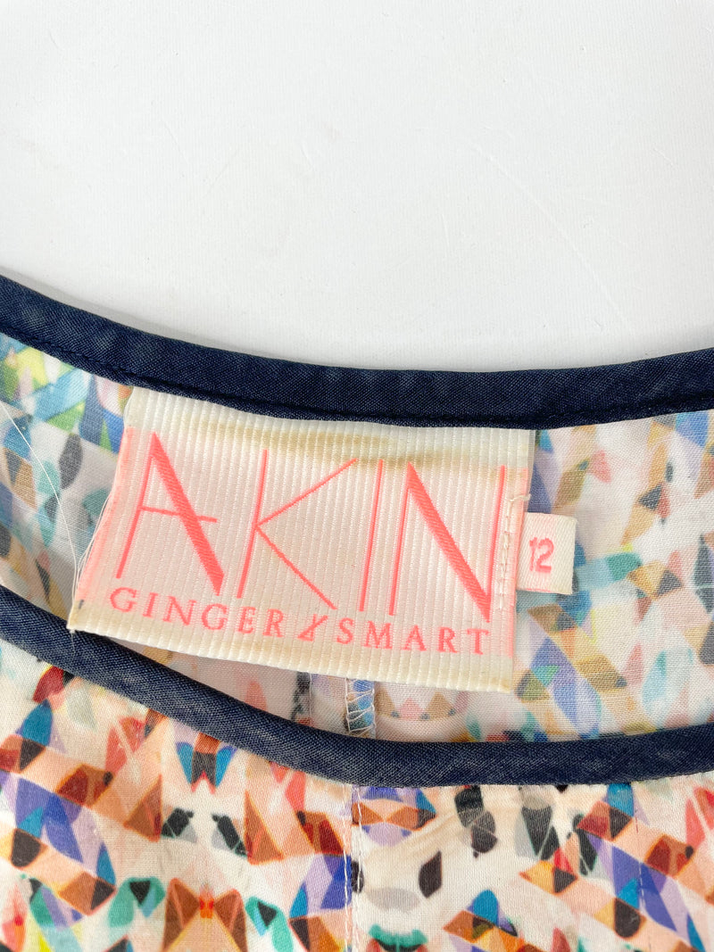 Akin by Ginger + Smart Navy Blue Geometric Pattern Shift Dress - AU12