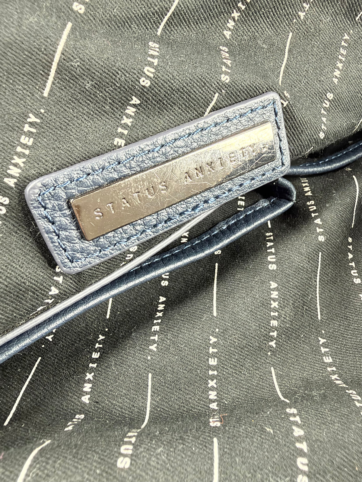 Status Anxiety Navy Grained Leather Bag