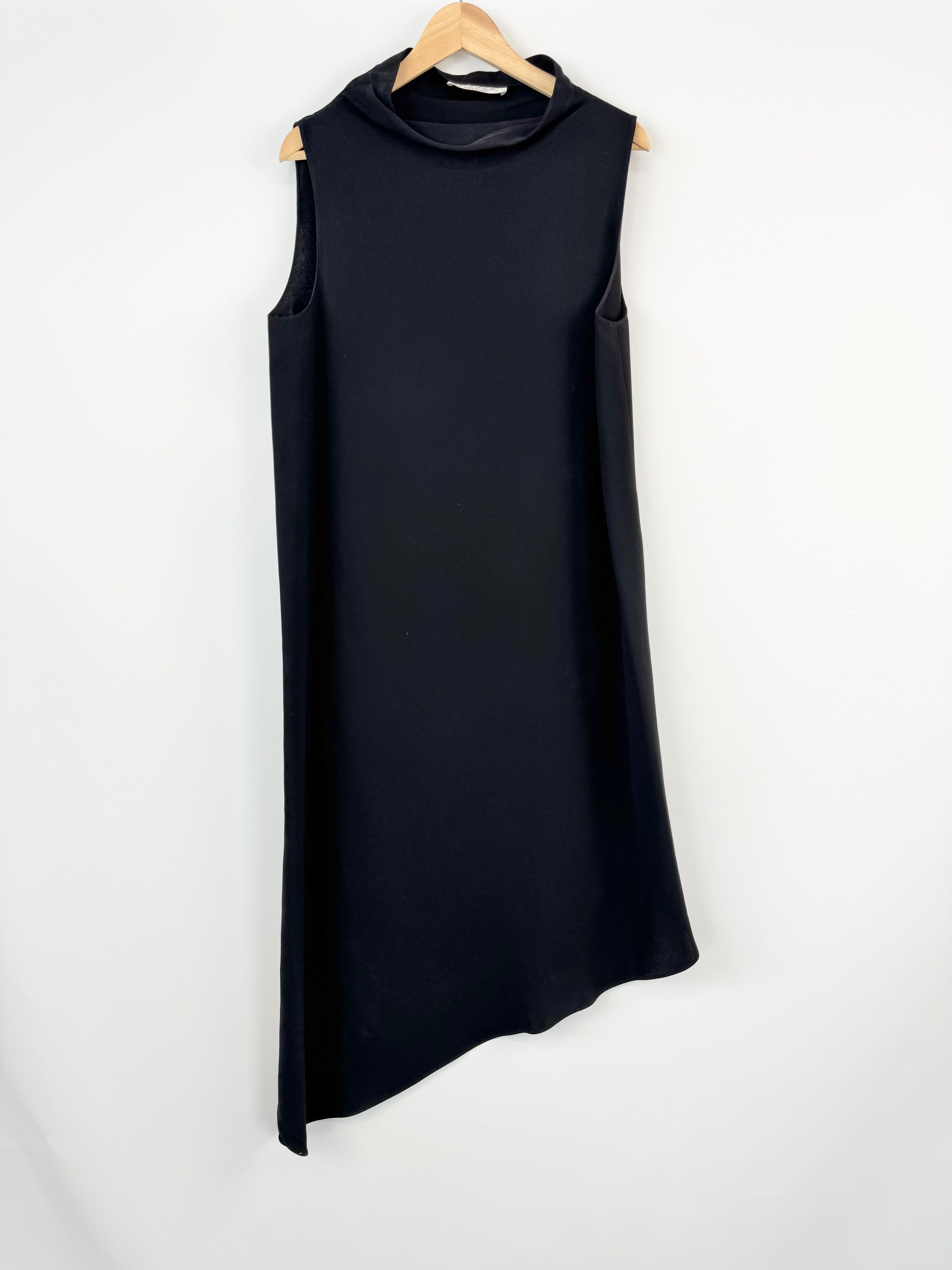 Carla Zampatti Black Cowl Neck Asymmetrical Midi Dress - AU10