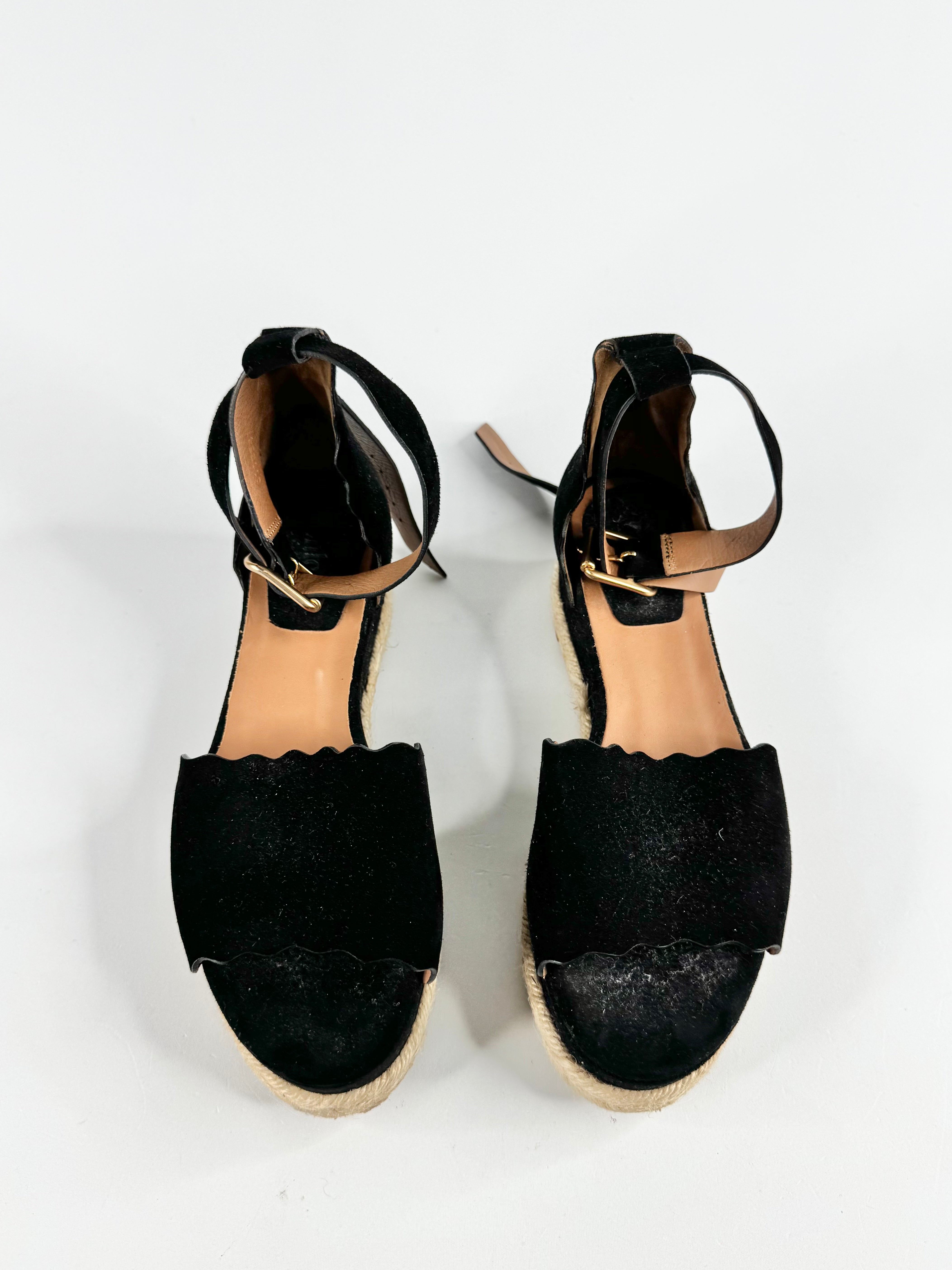 Chloe Black Suede 'Lauren' Scallop Trim Espadrilles - EU38