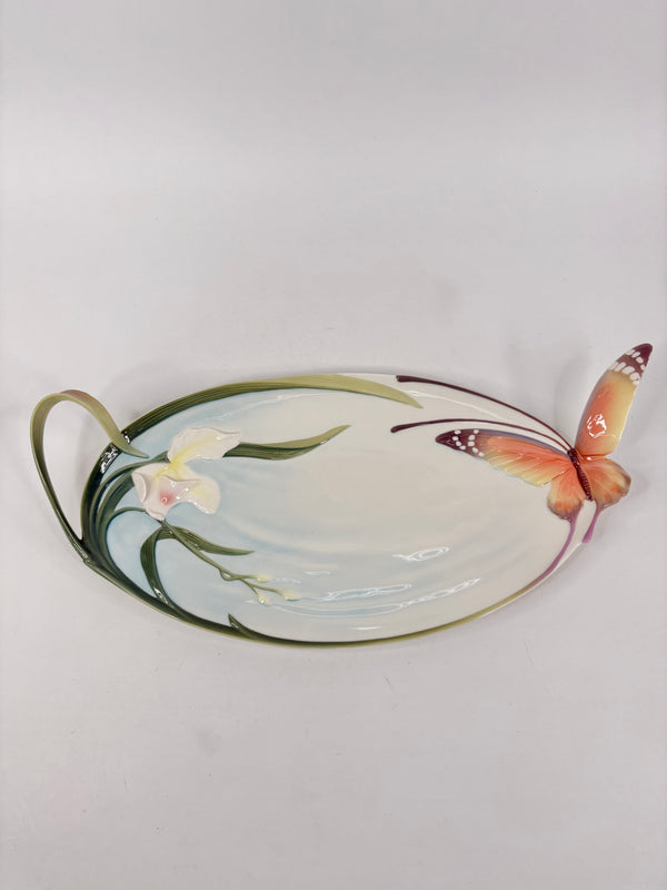 Franz Collection Papillon Handle Porcelain Tray