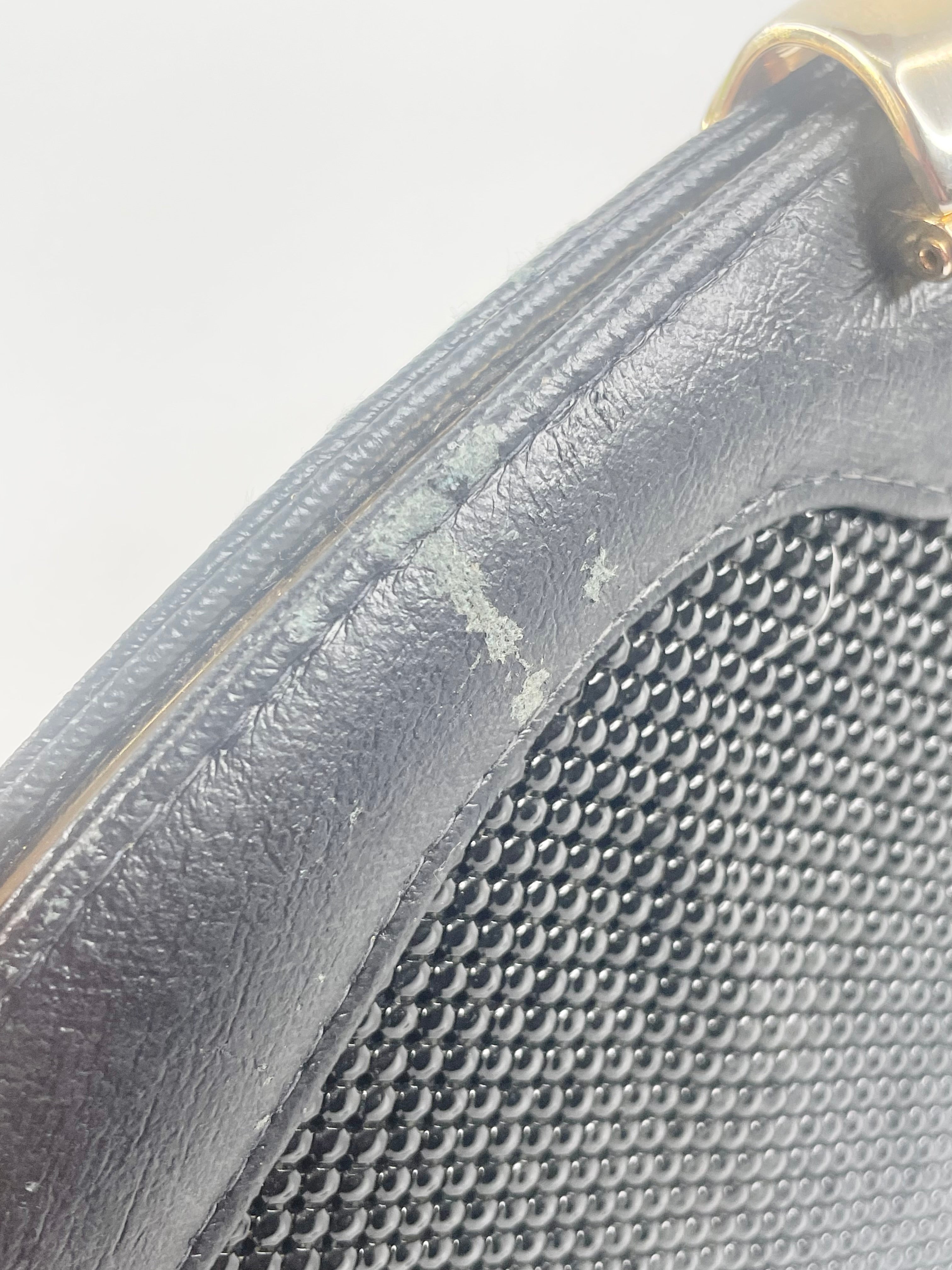 Vintage Glomesh Black Leather Contrast Evening Bag
