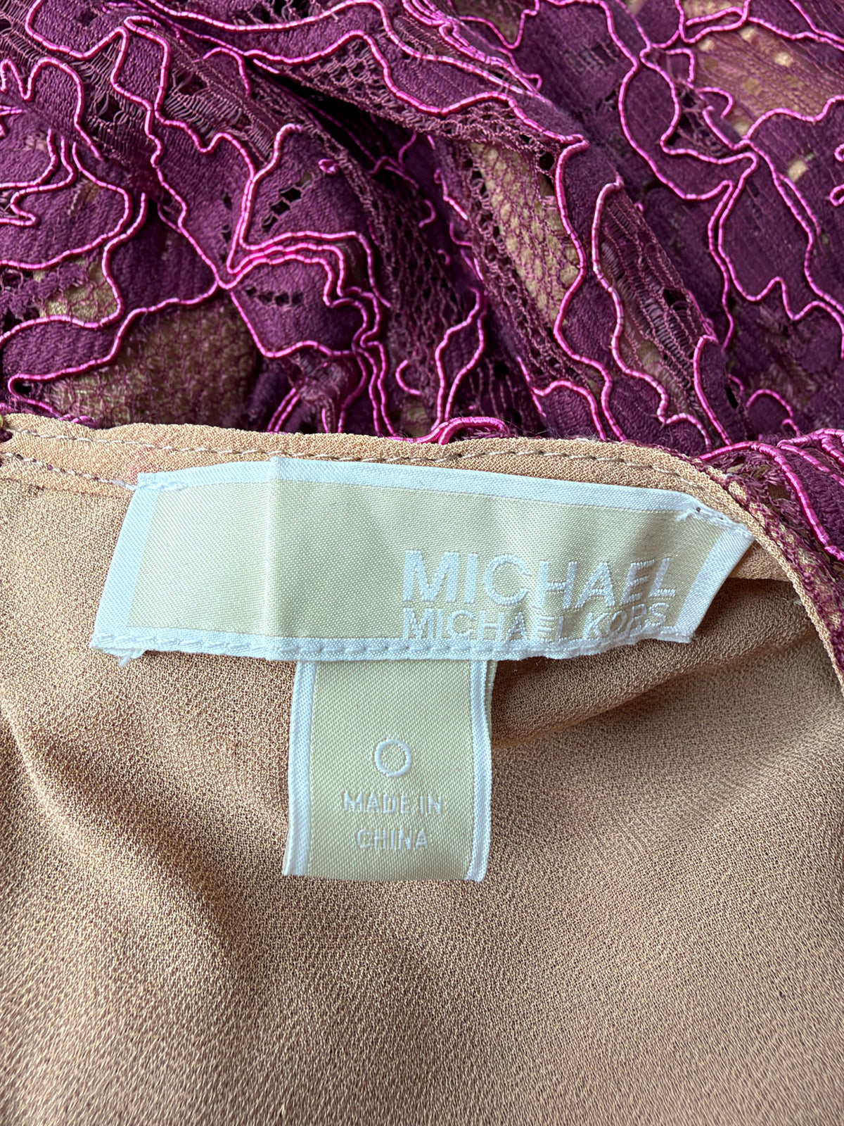 Michael Kors Puff-Sleeve Corded Floral Lace Fit & Flare Dress in Cordovan - AU8/10
