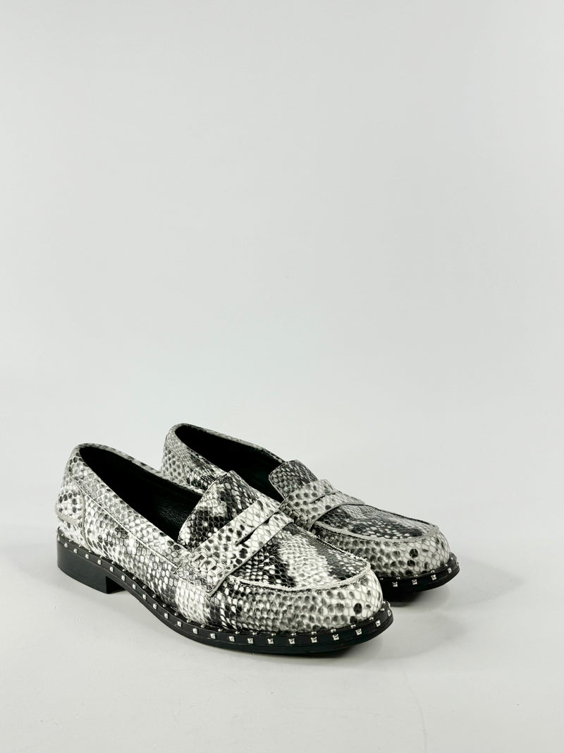 Sol Sana Snakeskin Studded Loafers - EU38