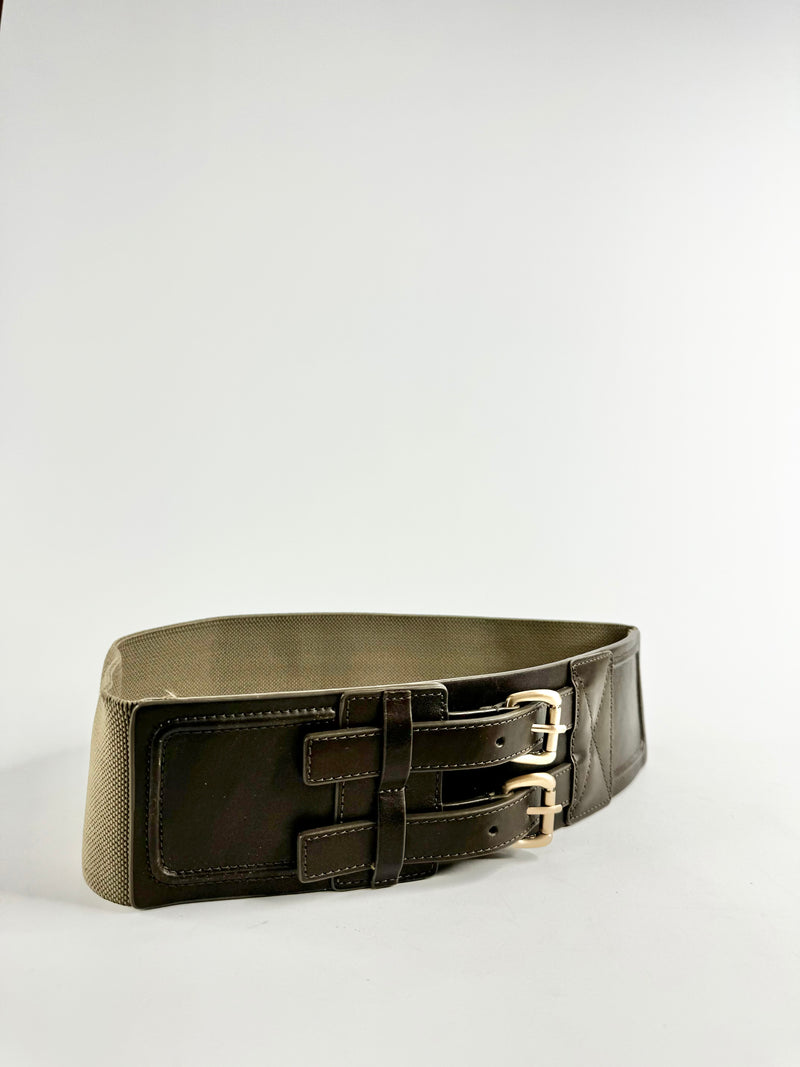 Saba Brown & Grey Leather & Elastic Waist Belt - M