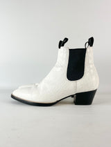 Bared White Leather Textured Ankle Boots - EU36