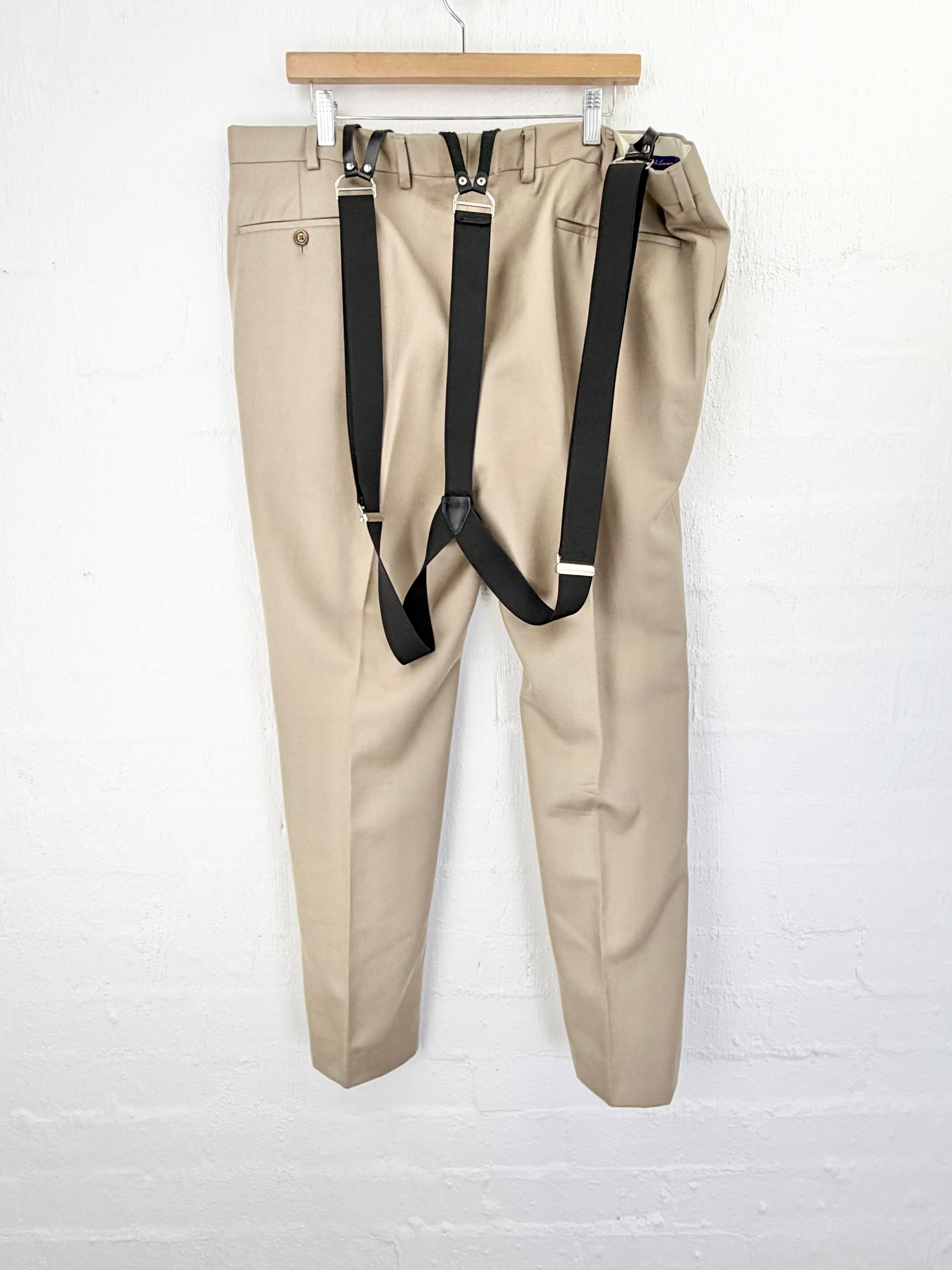 Ralph Lauren Taupe Wool & Black Suspender Slacks - 40