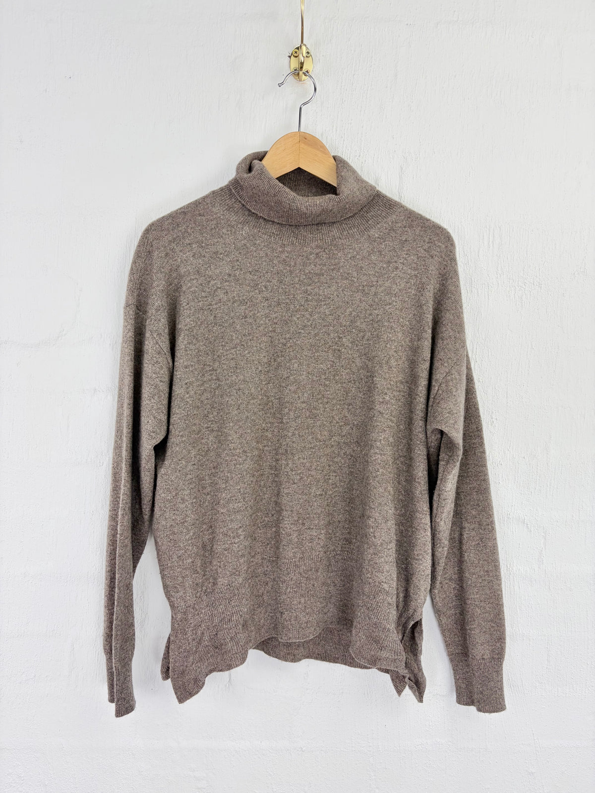 Bassike Mottled Taupe Cashmere Roll Neck Sweater - AU8/10