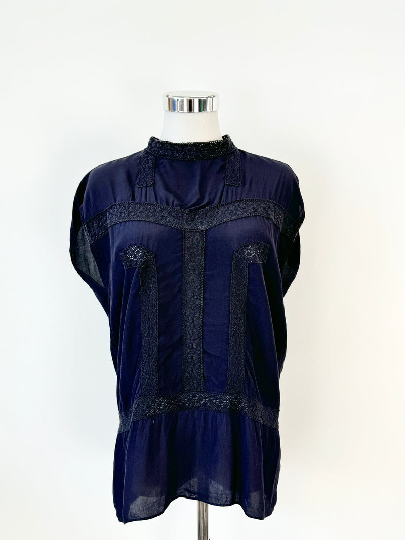 Scanlan Theodore Navy Blue Lace Top - AU8