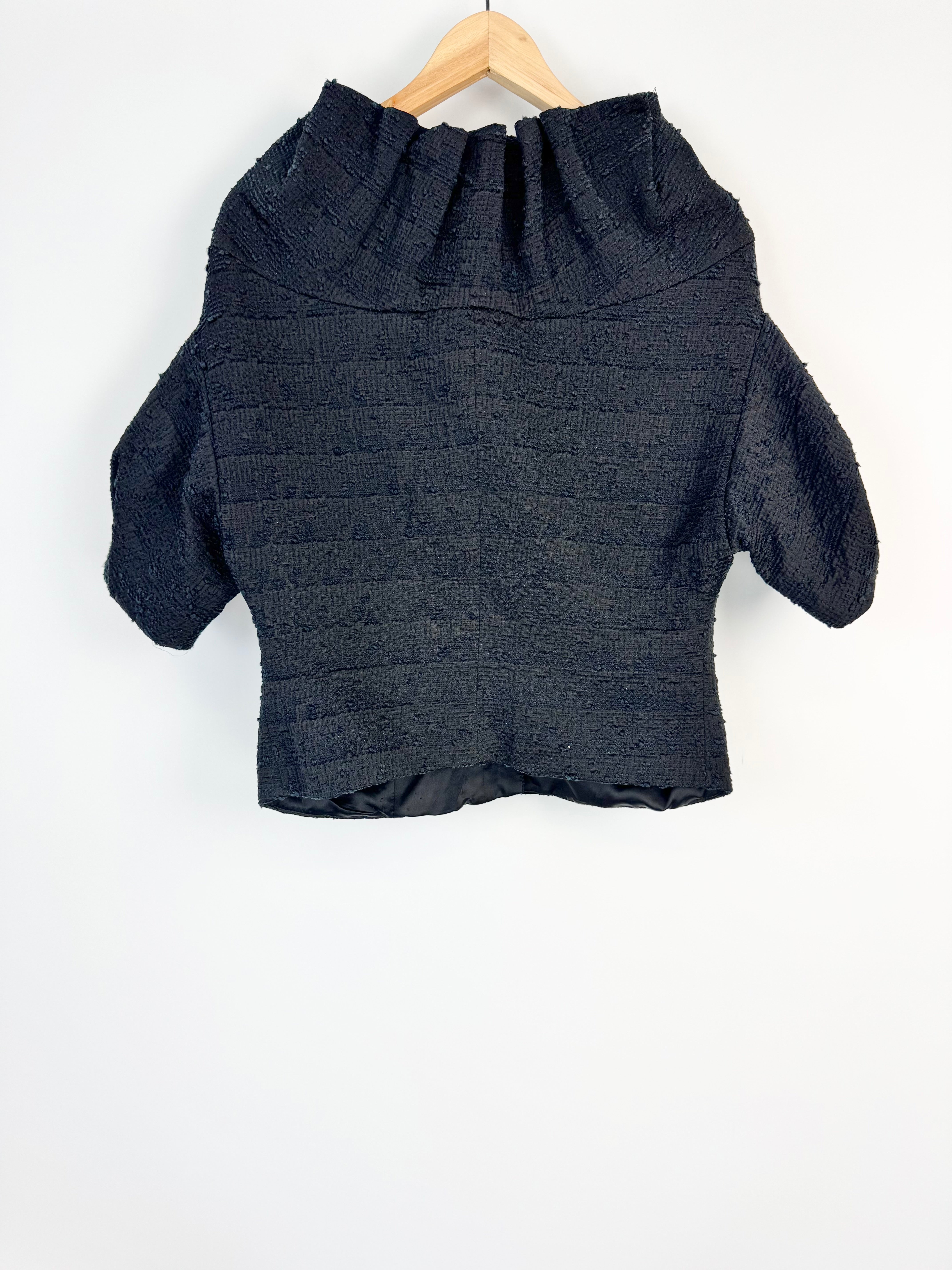 Emporio Armani Midnight Blue & Black Woven Ruffle Blazer - AU12/14
