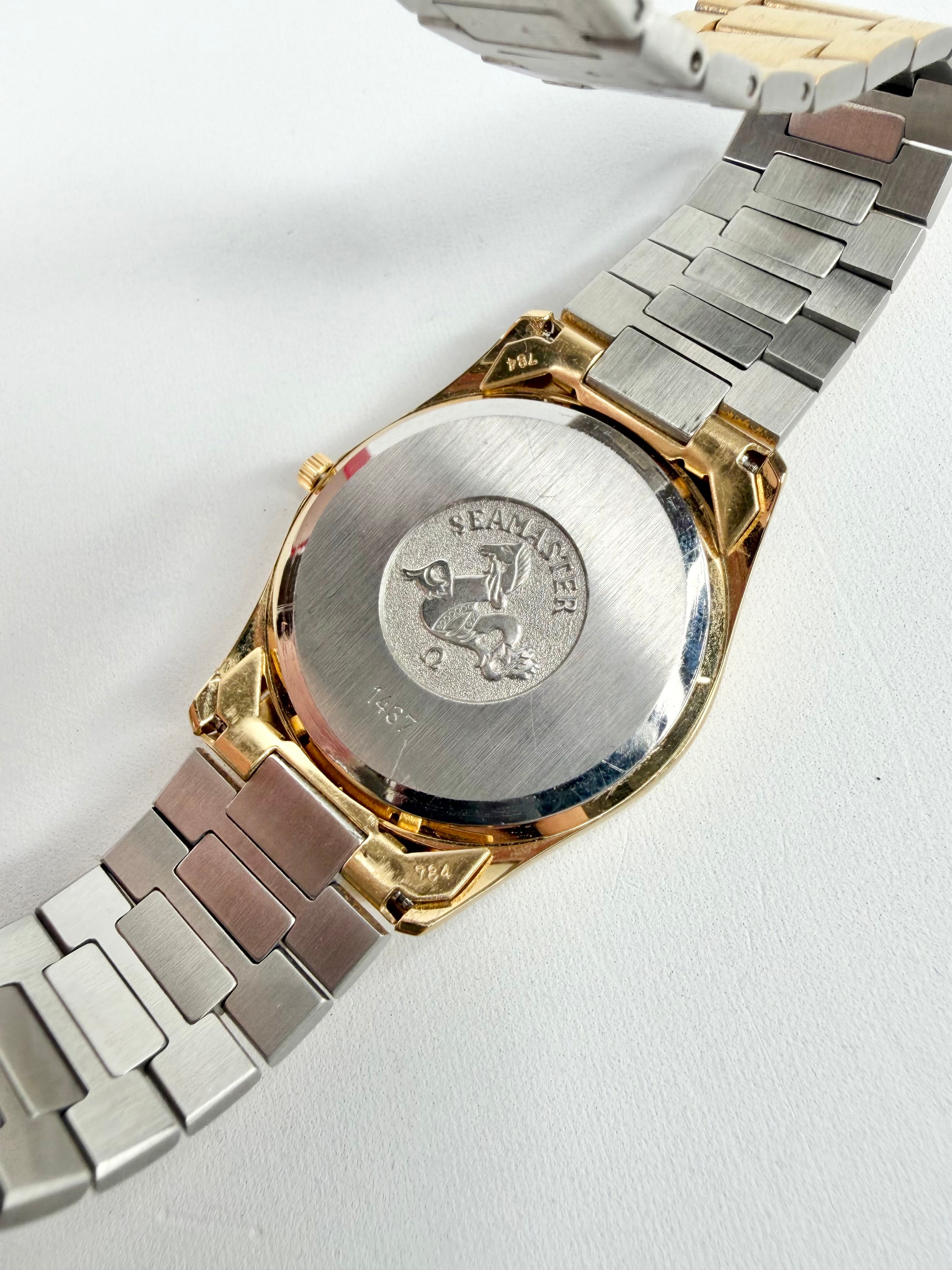 Vintage 80s Omega Gold Toned 'Seamaster' Quartz Watch in Box