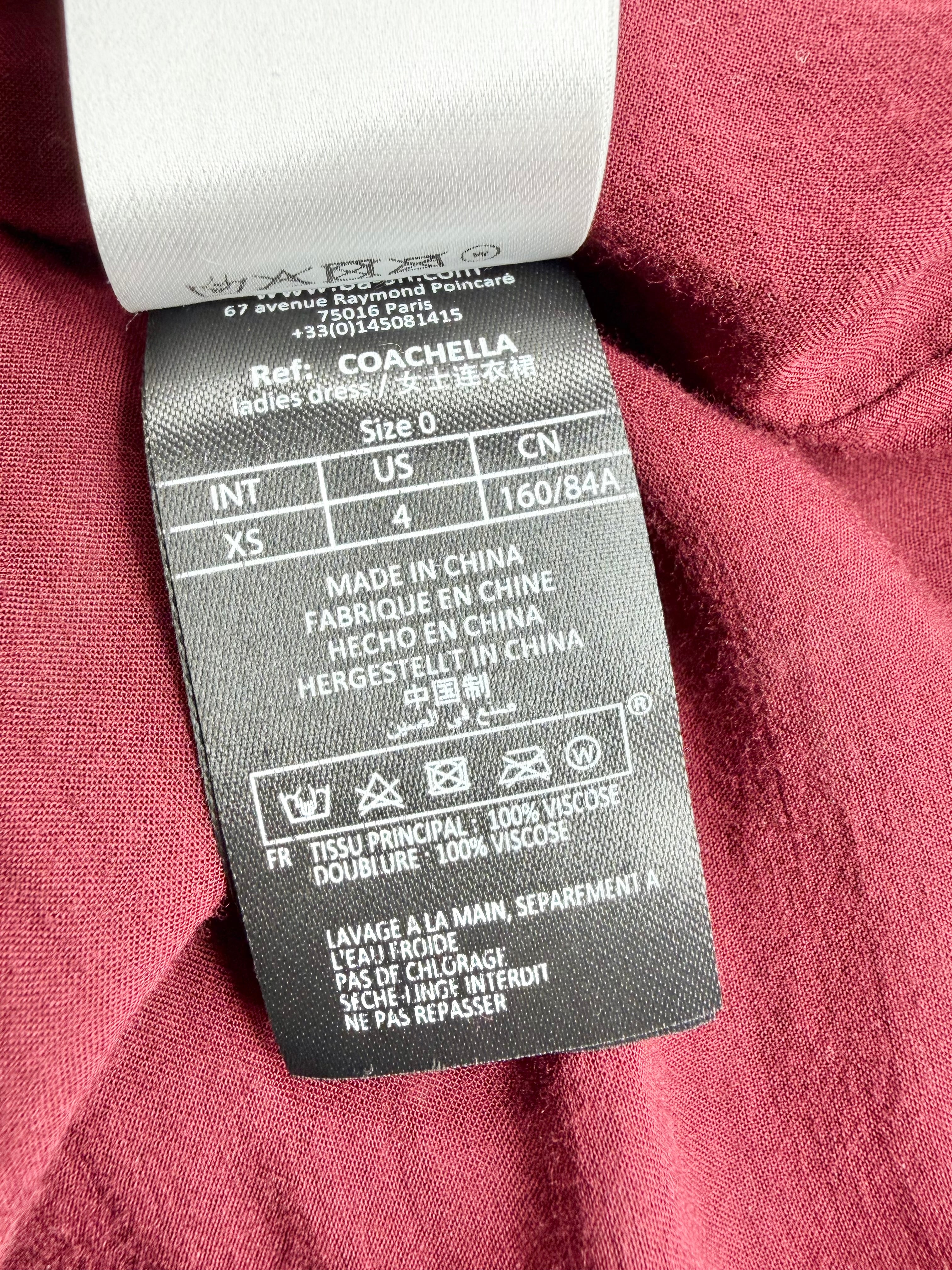 Ba&sh Burgundy & Cream Patterned Ruched Sleeve Dress - AU8/10