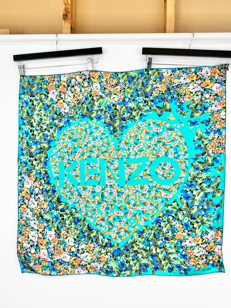 Kenzo Turquoise Floral Silk Scarf
