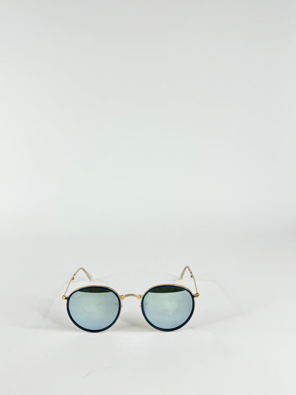 Ray Ban Blue & Gold RB3517 Round Folding Sunglasses