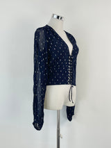 The Kooples Navy Blue 'Cosmic Dots' Cropped Top - AU10