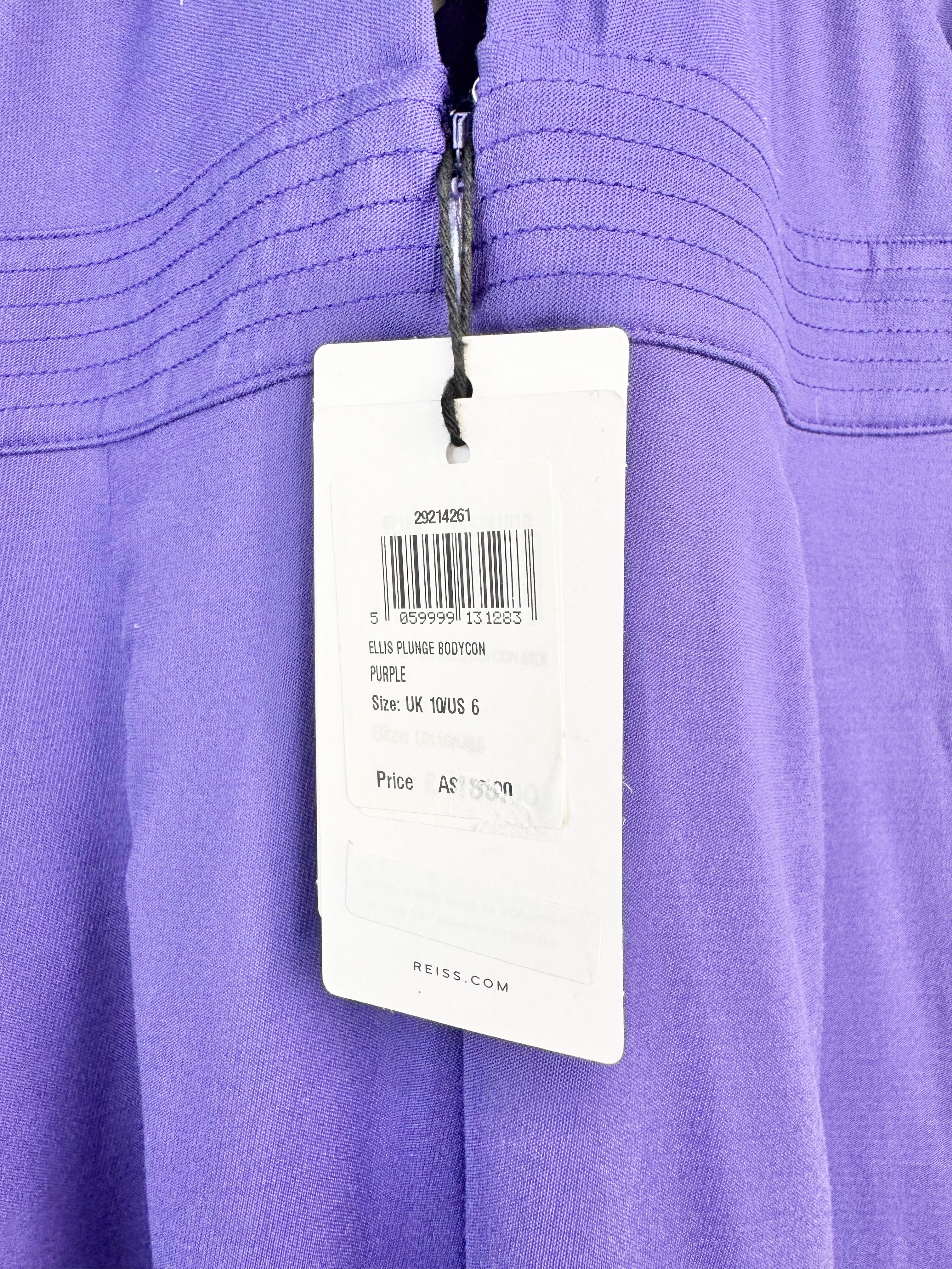 Reiss Royal Purple 'Ellis Plunge' Body Con Dress NWT - AU10