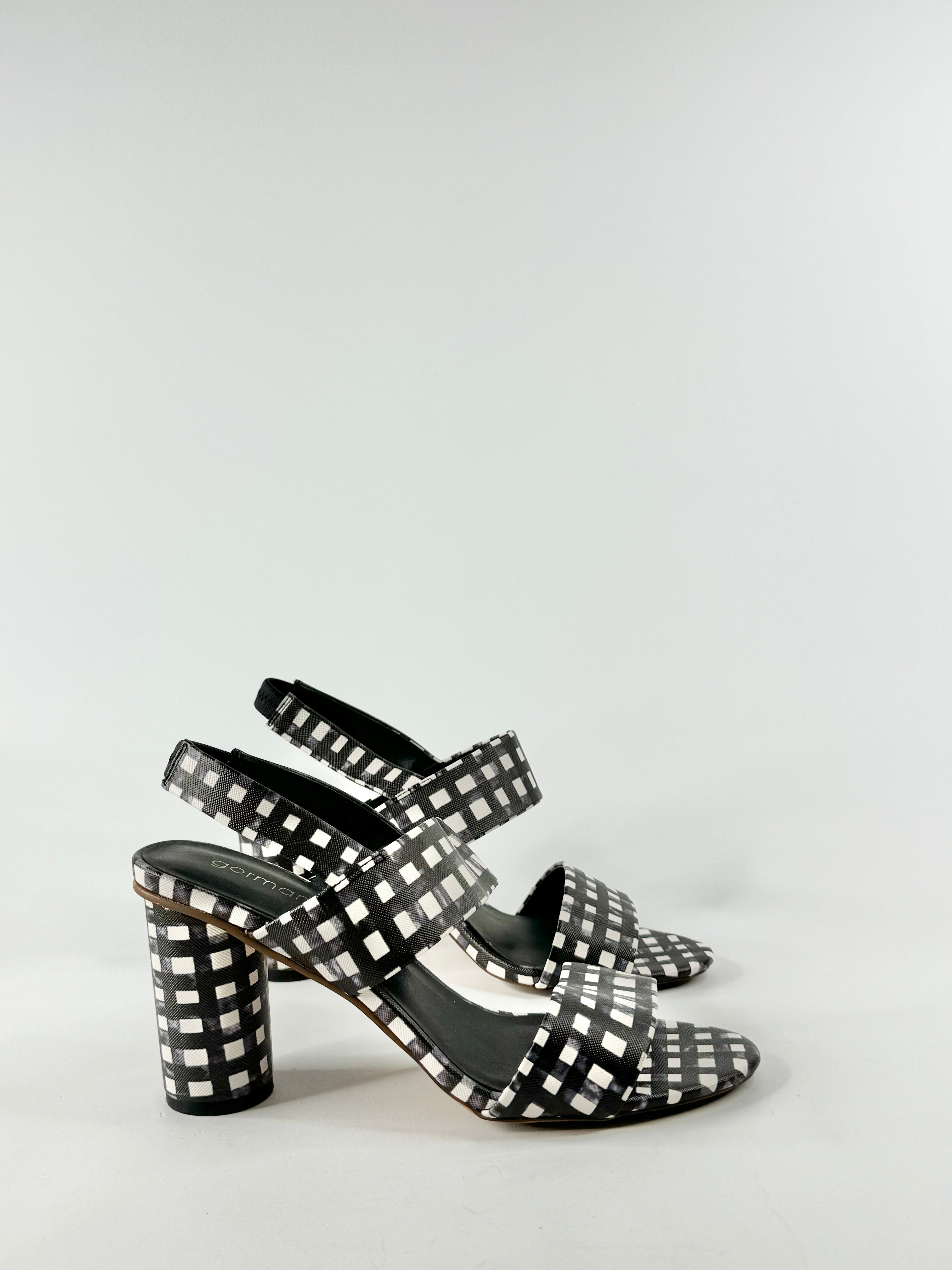Gorman Black & White Gingham Pattern Sling Back Heels - EU40