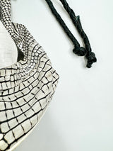 Sabbatha White Croc Embossed Studded Shoulder Bag