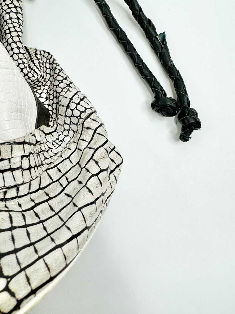 Sabbatha White Croc Embossed Studded Shoulder Bag
